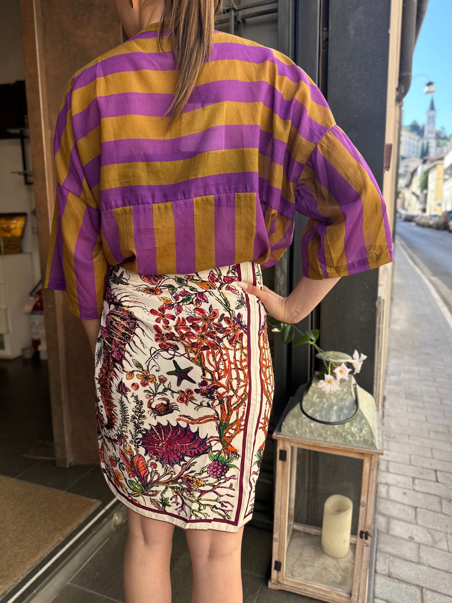 Tensione in Camicia a righe VIOLA/CUOIO