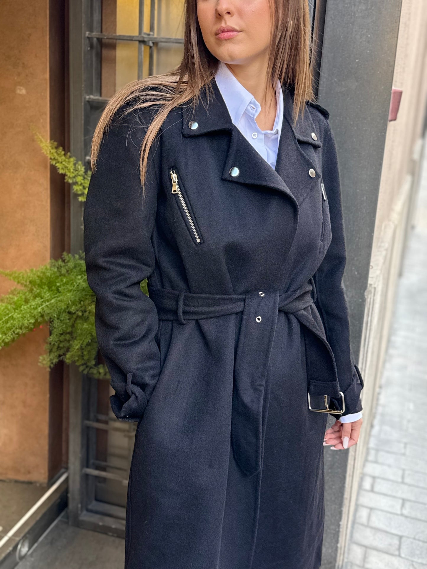 SINCE'RE PARIS Cappotto chiodo lungo BLACK