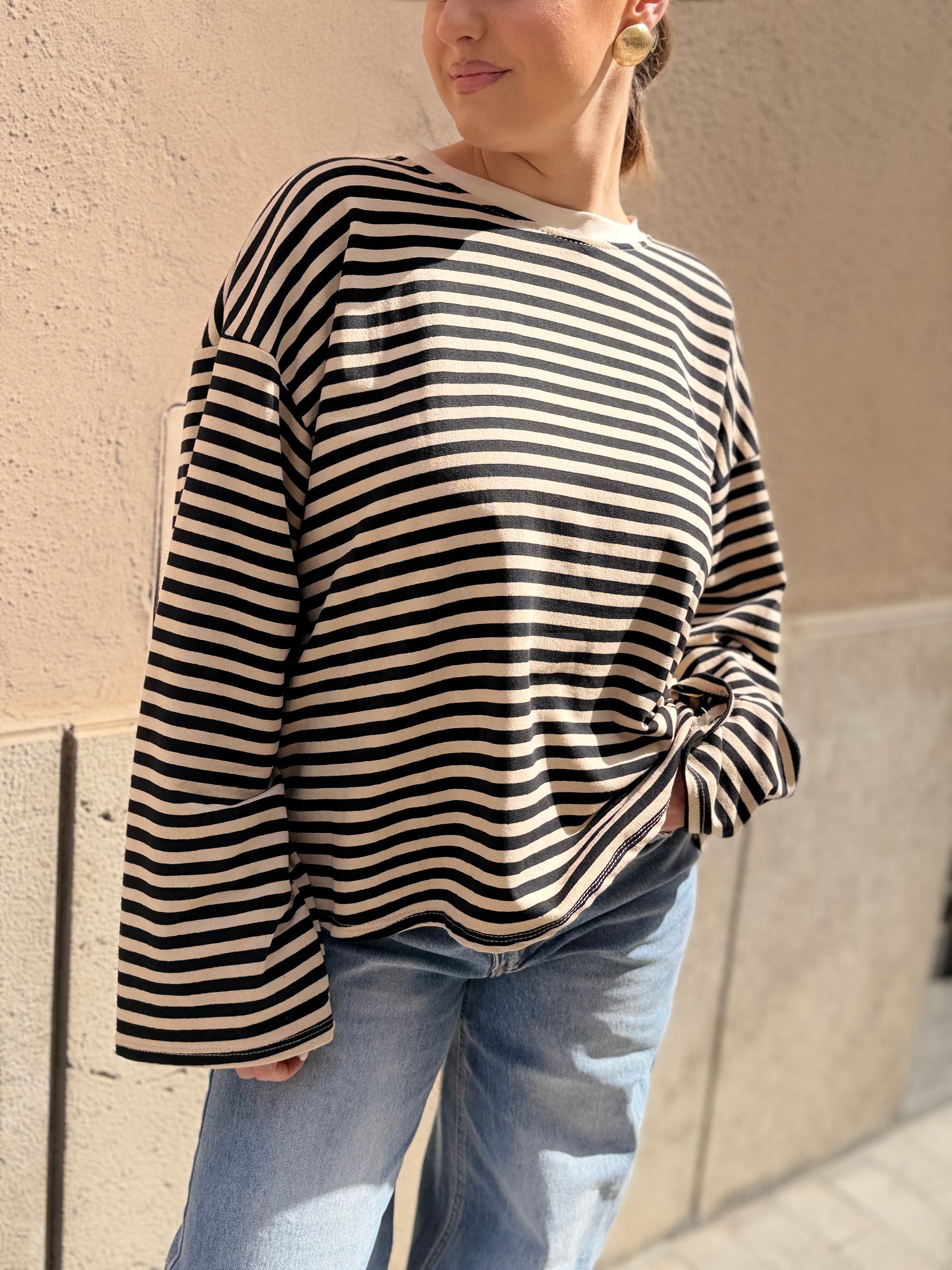 T-Shirt girocollo a righe BURRO/BEIGE/BLU