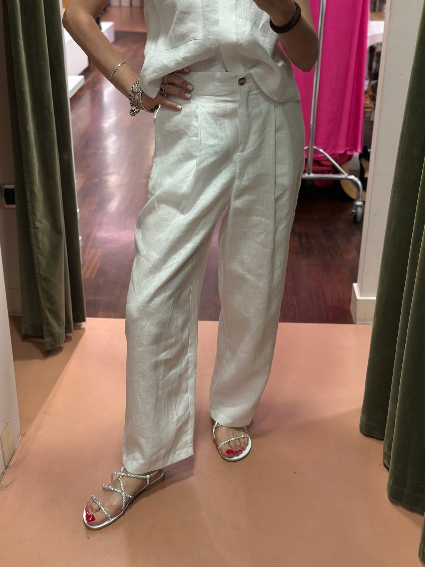 Tensione in Pantalone in 100% lino Bianco