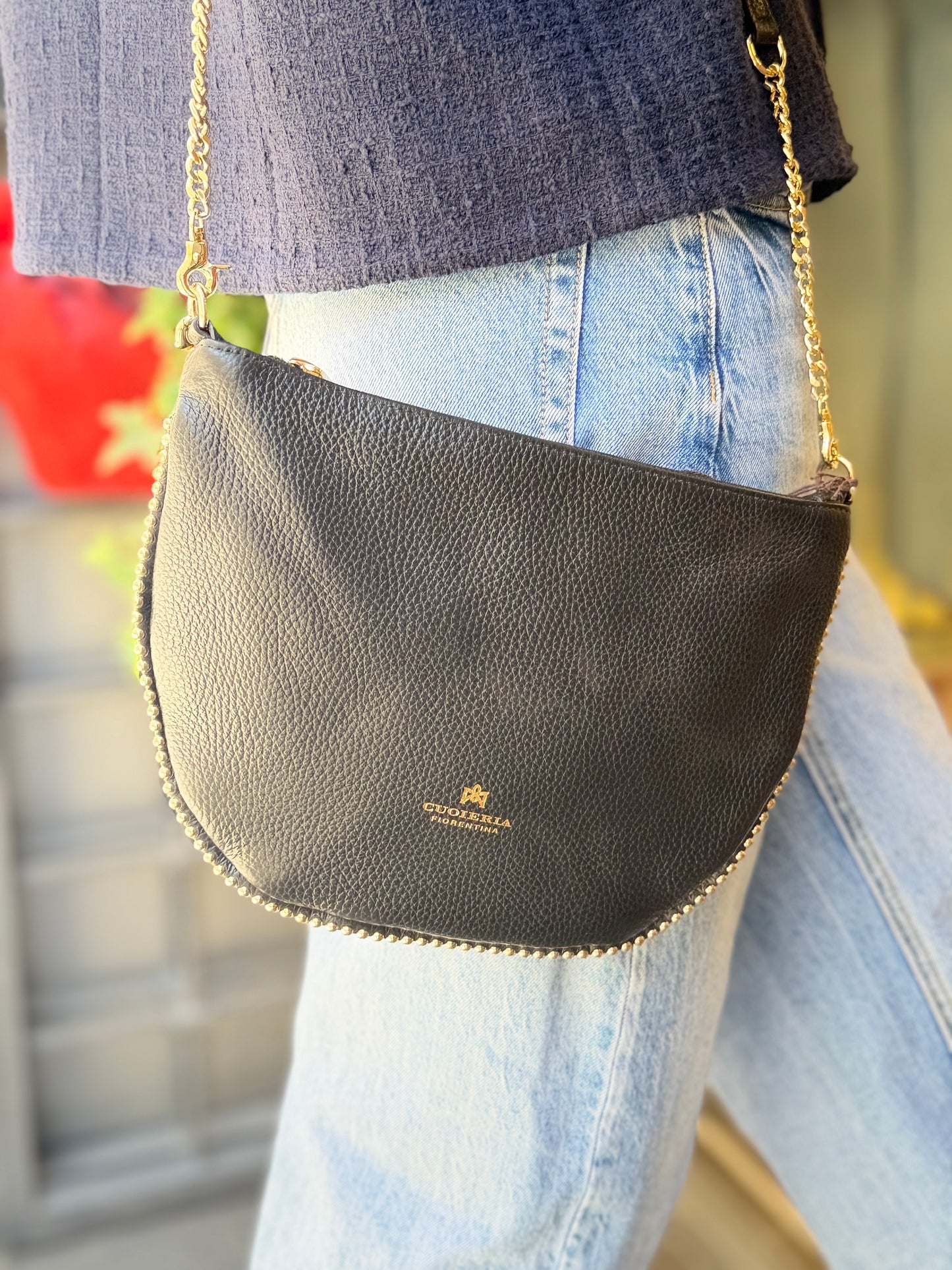 Cuoieria Fiorentina EMMA BOHO small Pouch con borchie NERA