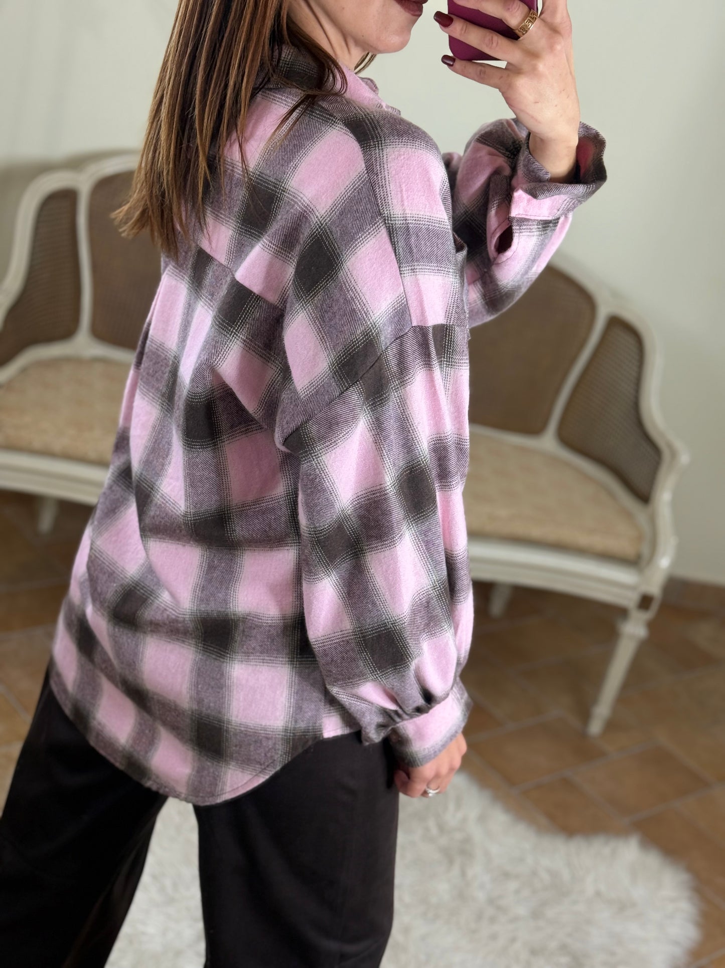 Camicia BRENDA check in flanella ROSA/MORO