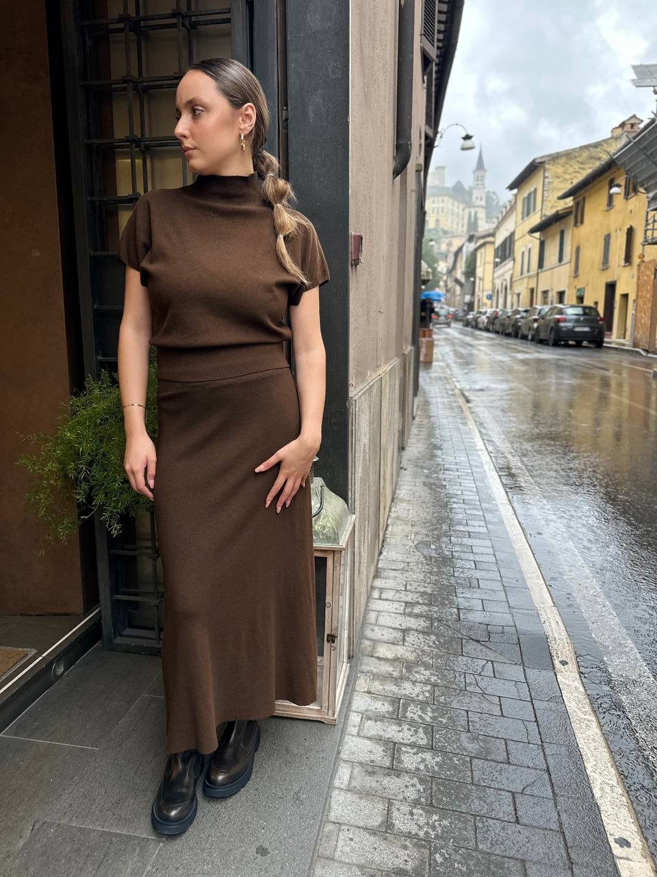 Set in maglia con gonna MORO