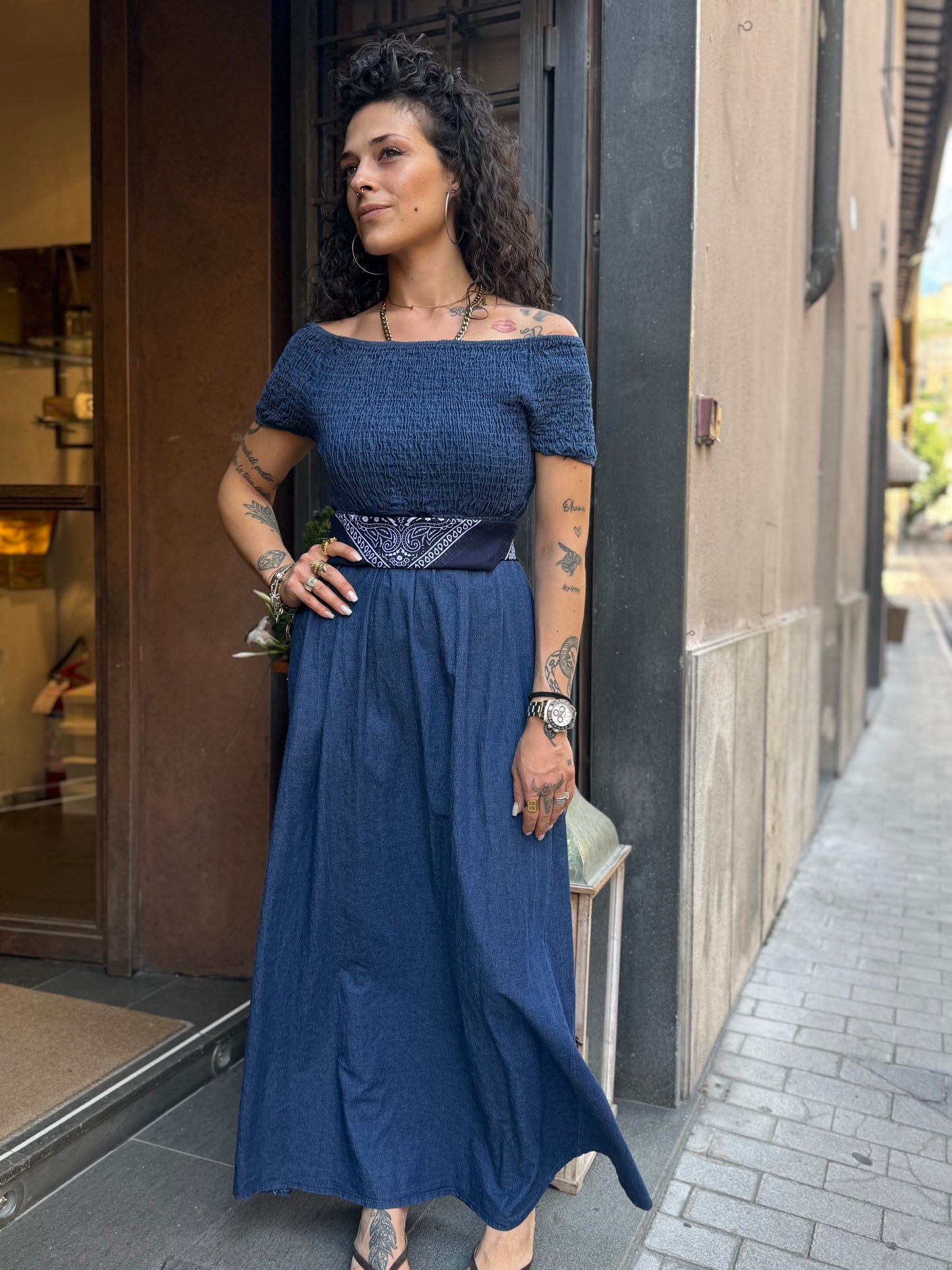 Abito in denim scollo schiffer