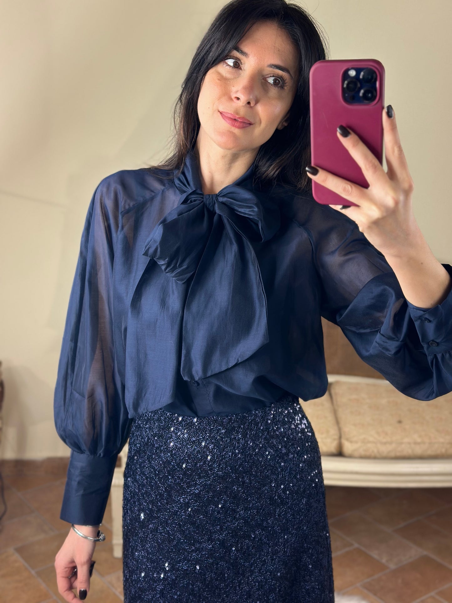 Camicia in tencel con fiocco BLU