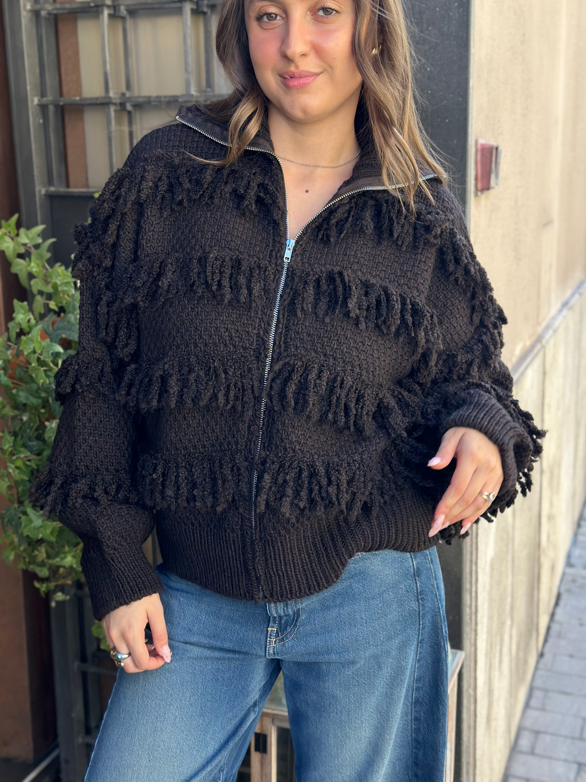 Haveone Cardigan Frangette BURRO e MORO