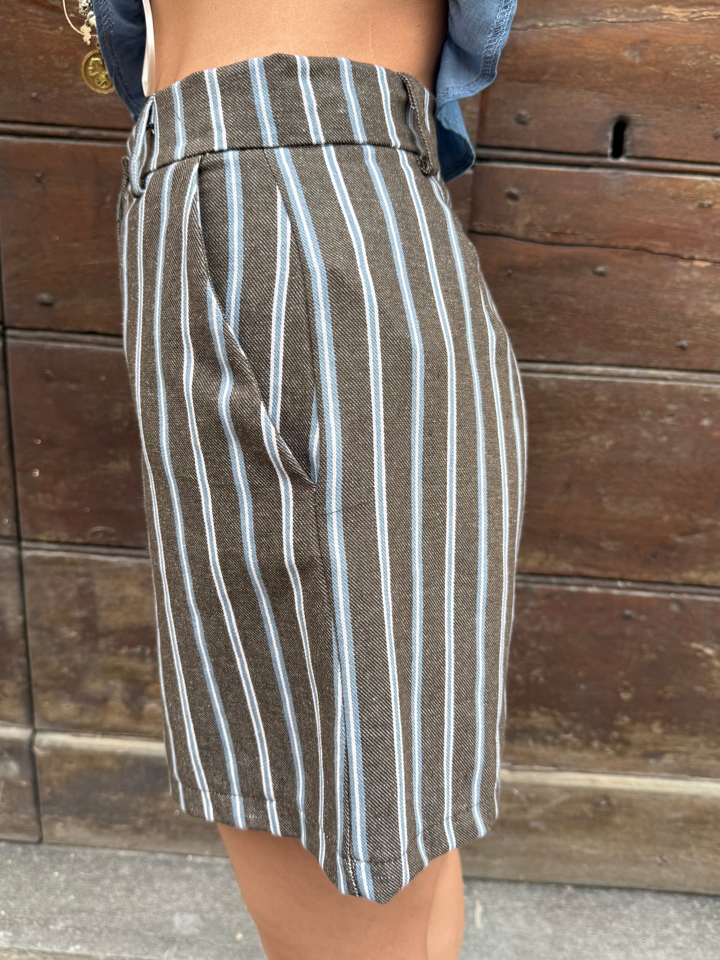 Shorts a righe in lino Moro