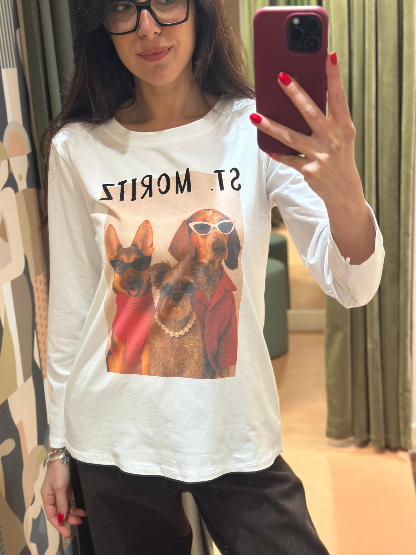 T-shirt manica lunga ST. MORITZ DOGS GANG bianca