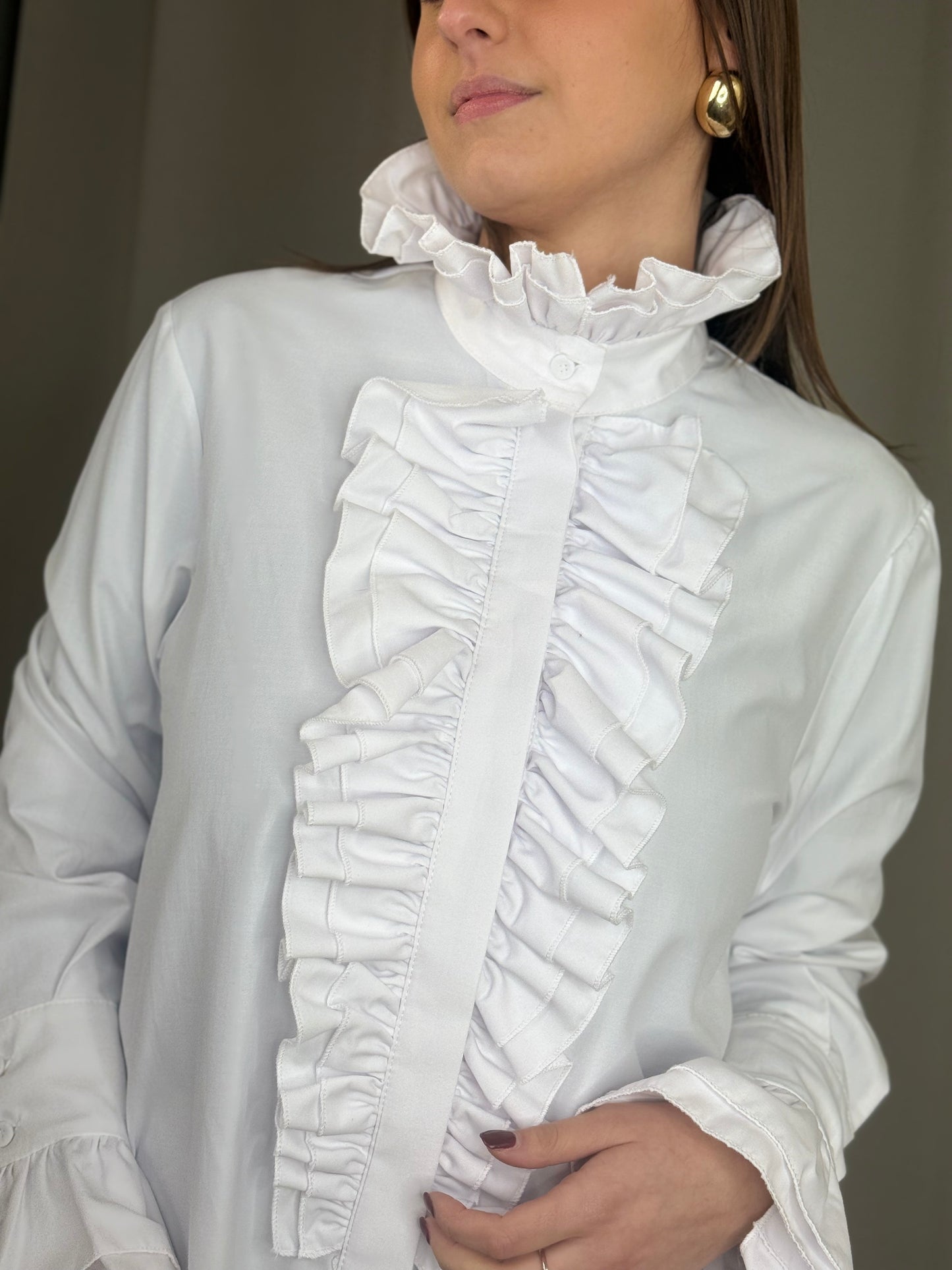 Tensione In camicia popeline con rouches BIANCO