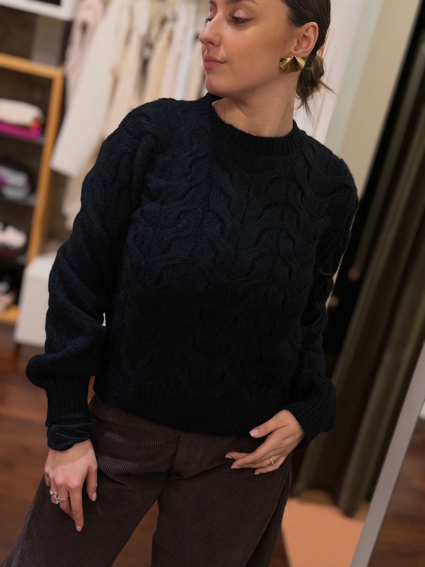 Tensione In Maglia girocollo trecce NERO