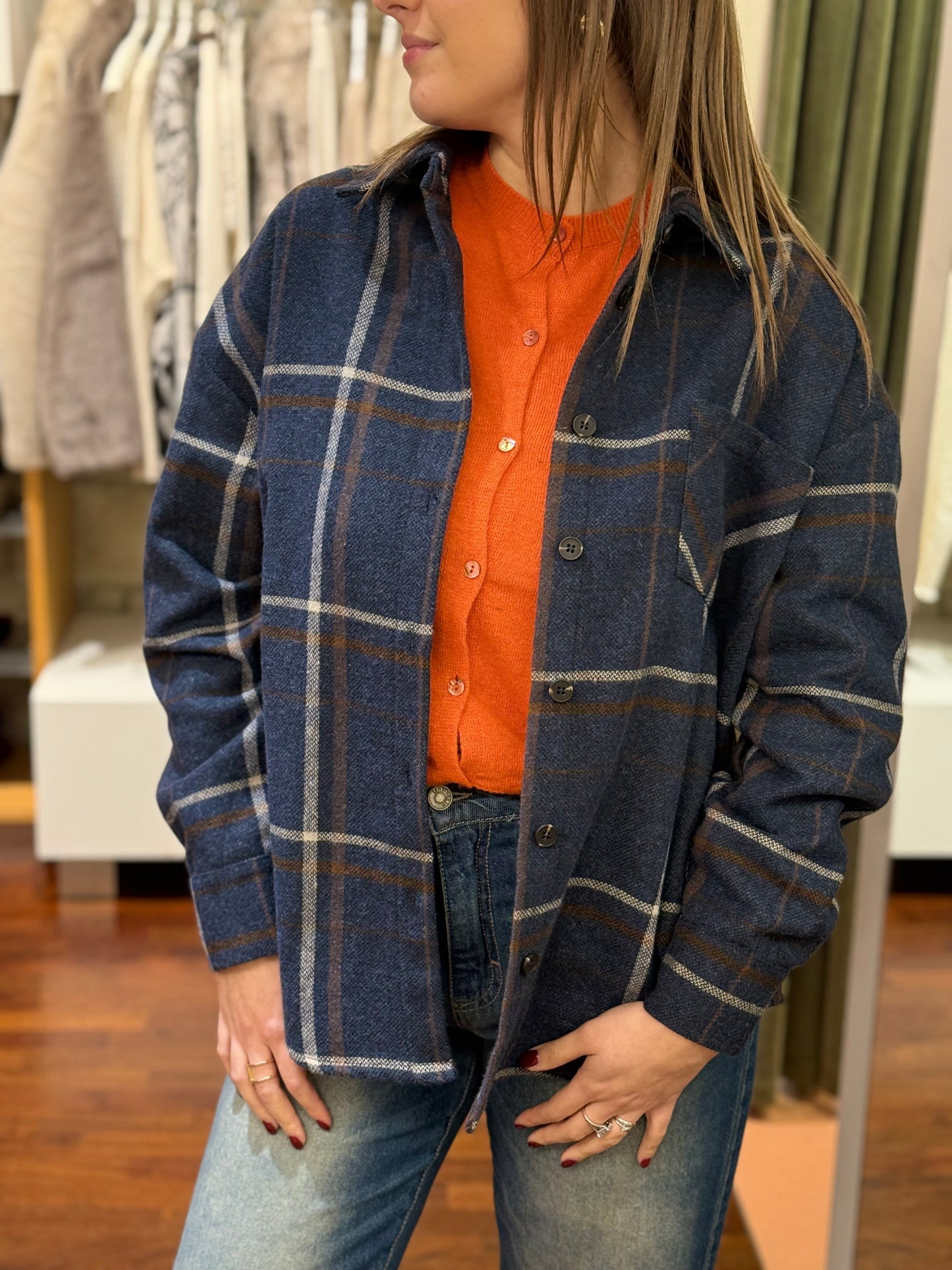 Tensione In Camicia check misto lana BLU