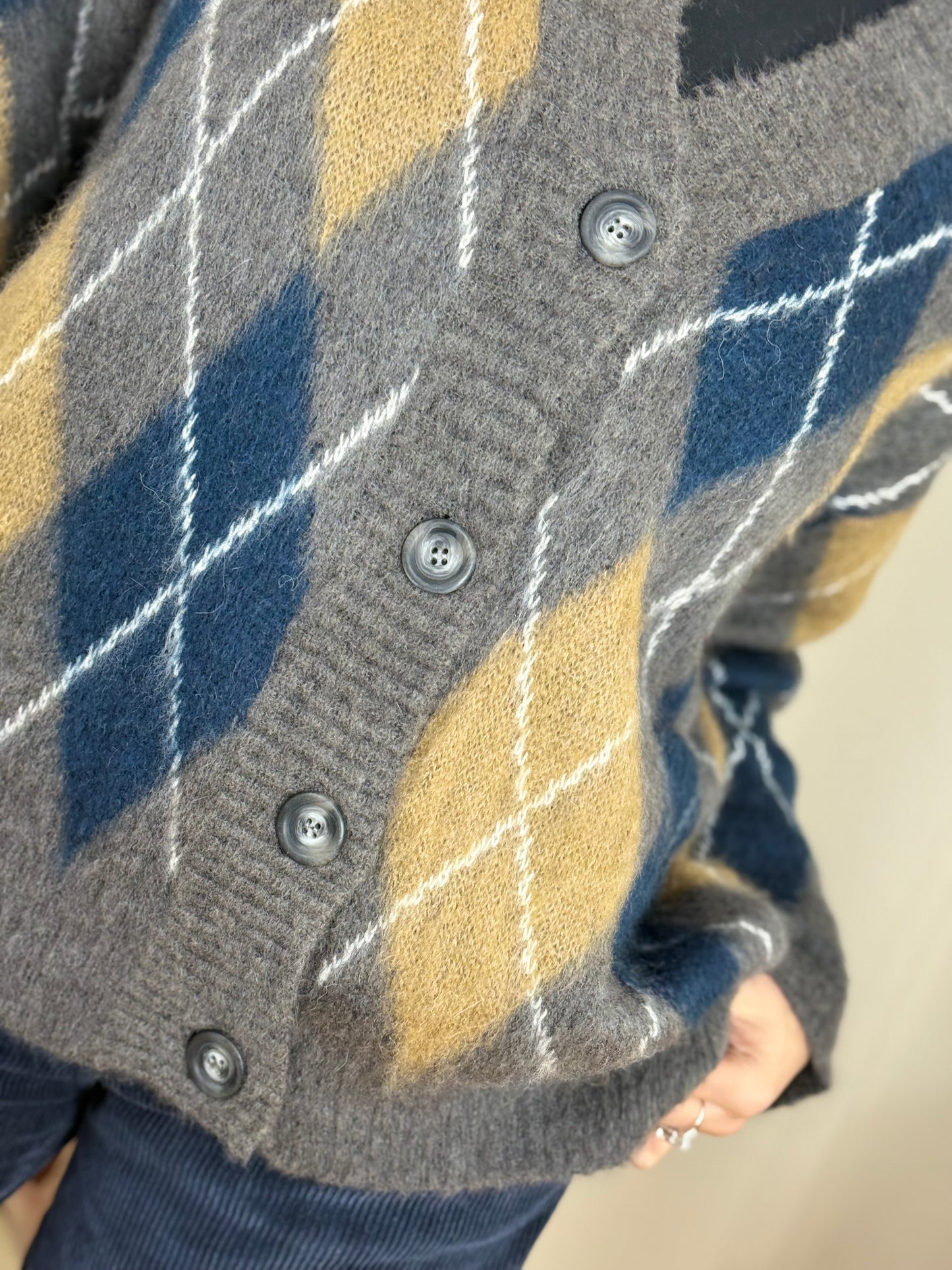 Tensione In cardigan rombi in mohair ANTRACITE/BLU/CAMEL