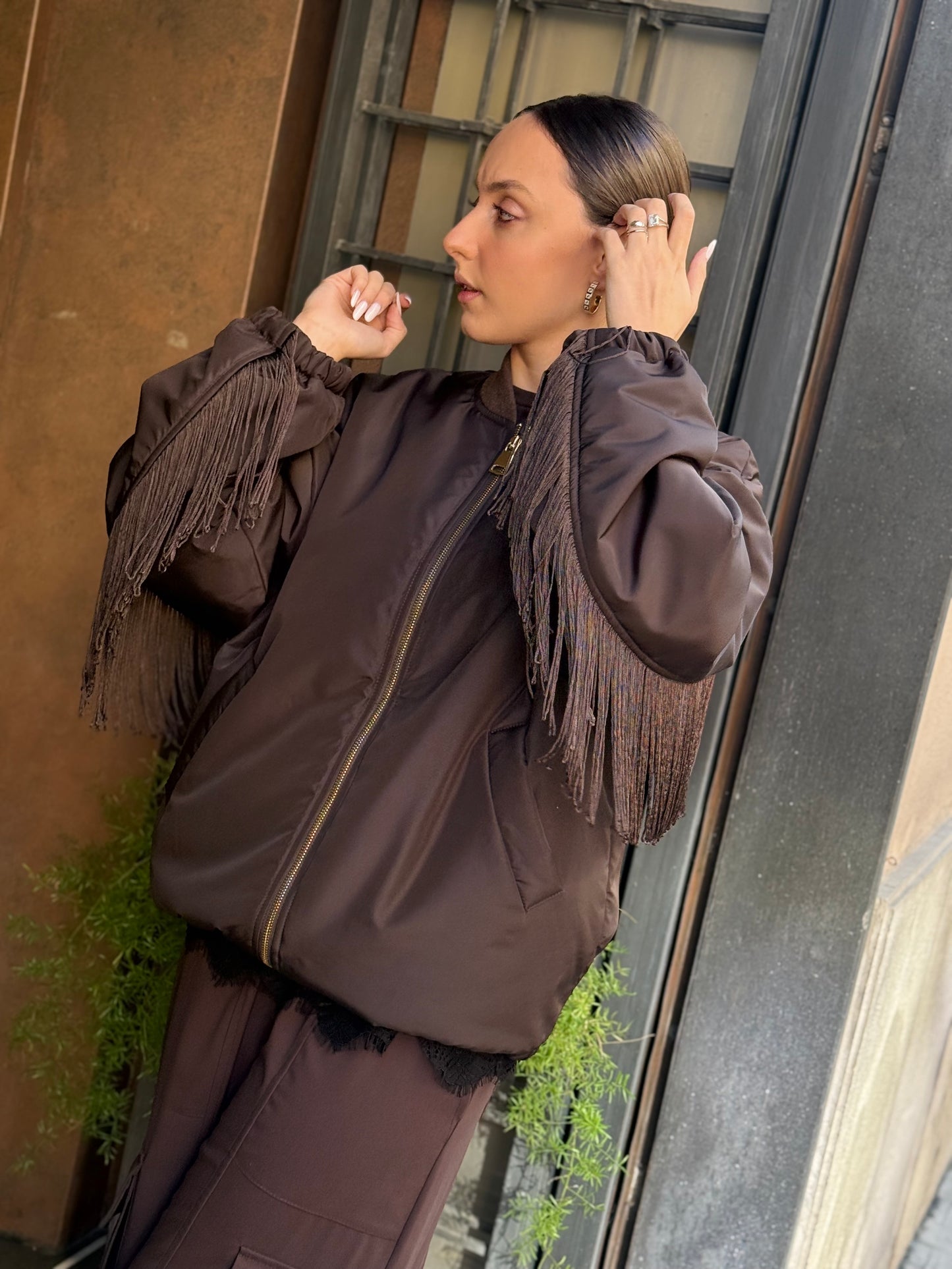 Tensione In Bomber con frange MORO