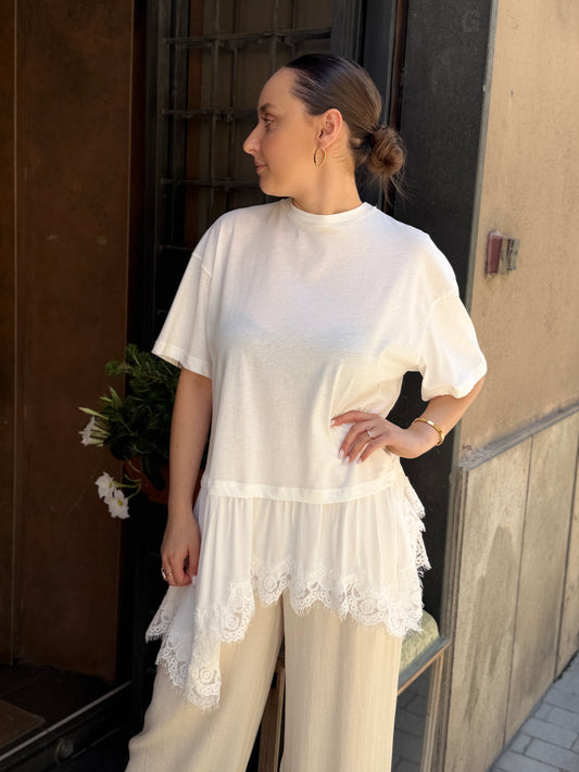 Tensione in T-shirt con pizzo Bianca