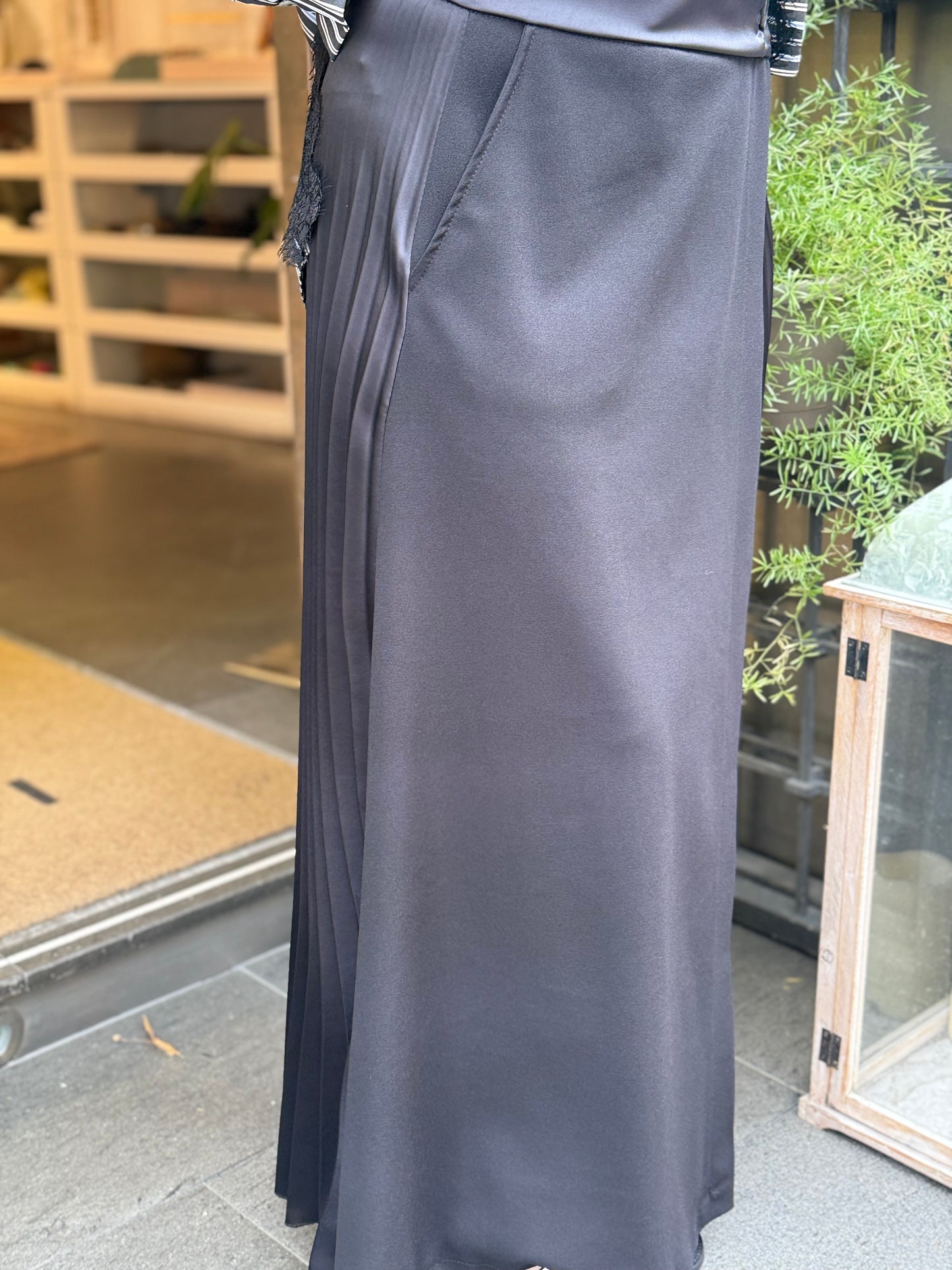 Gonna lunga a portafoglio plissettata NERO