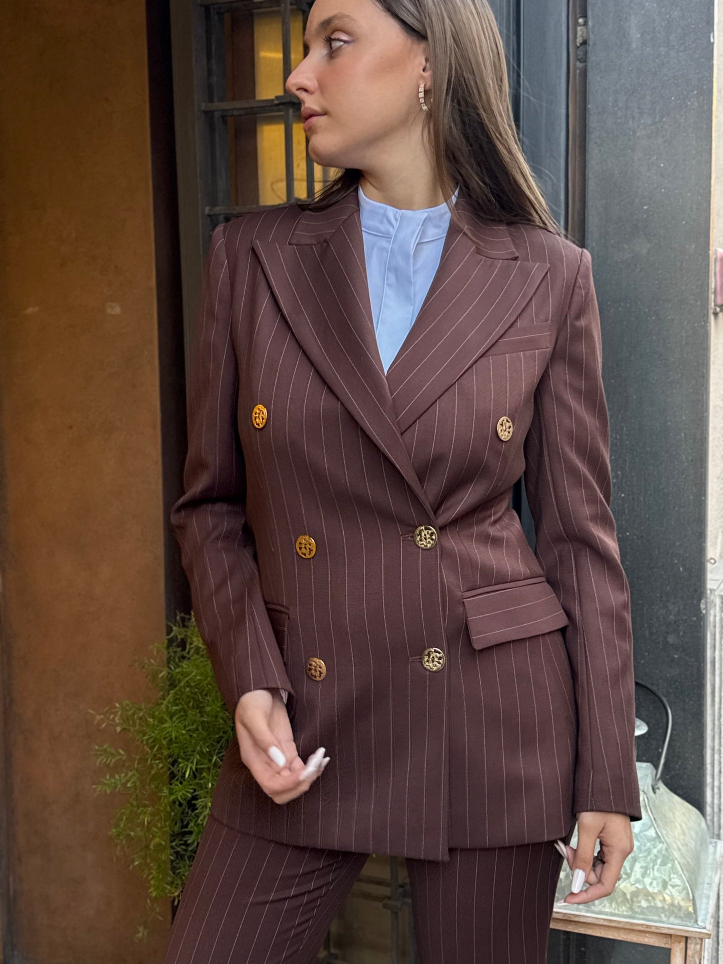 Silence Limited STRIPE BLAZER Brown