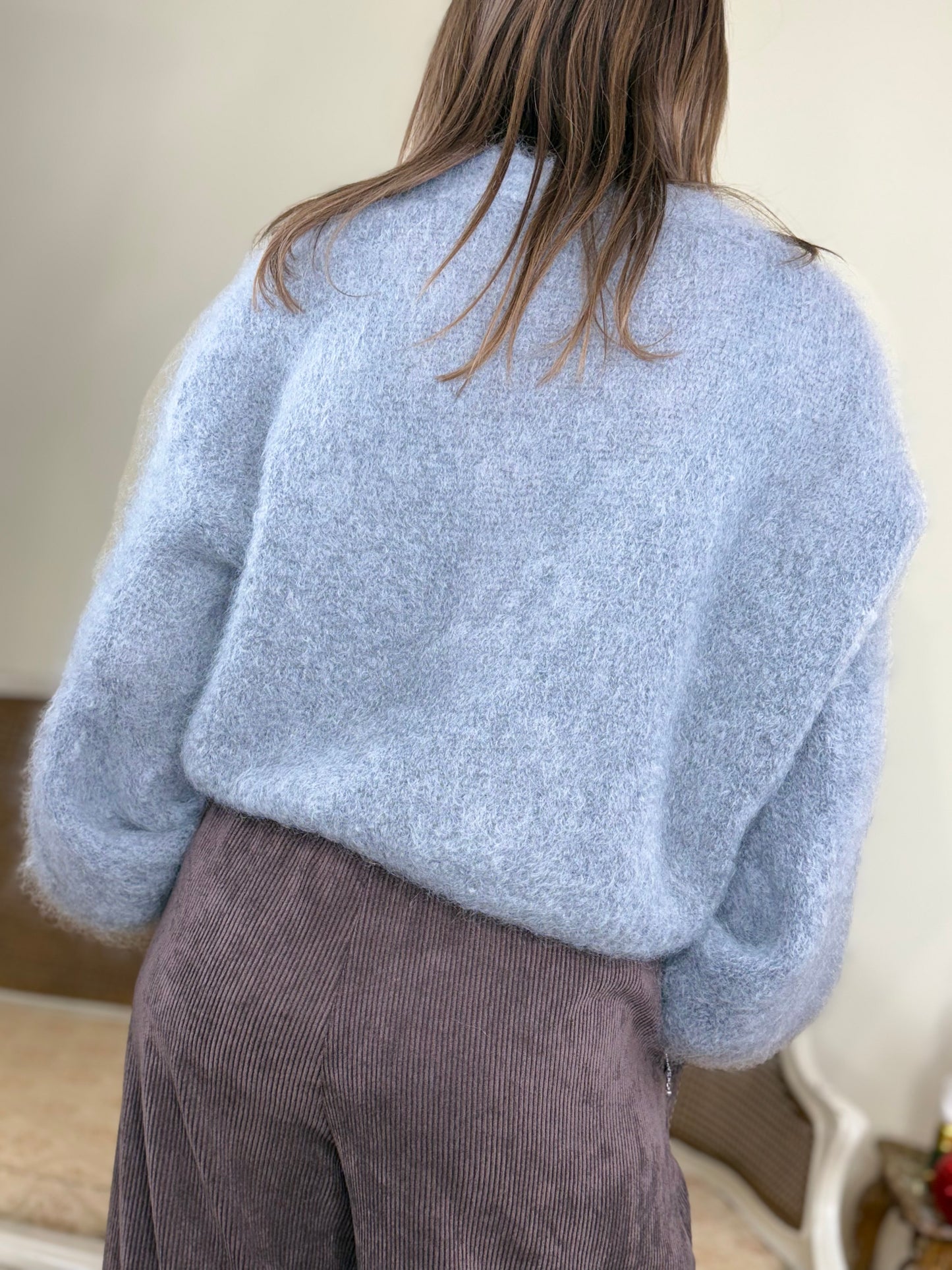 Cardigan cropp in kid mohair scollo a V POLVERE