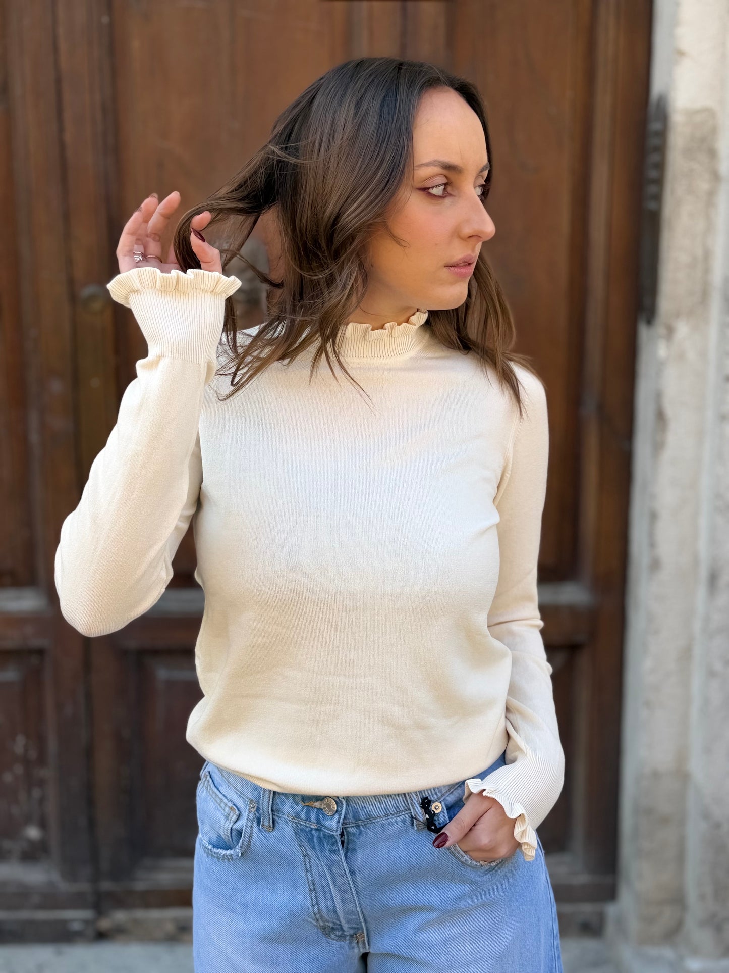 Haveone Maglia 1/2 collo ROUCHES burro