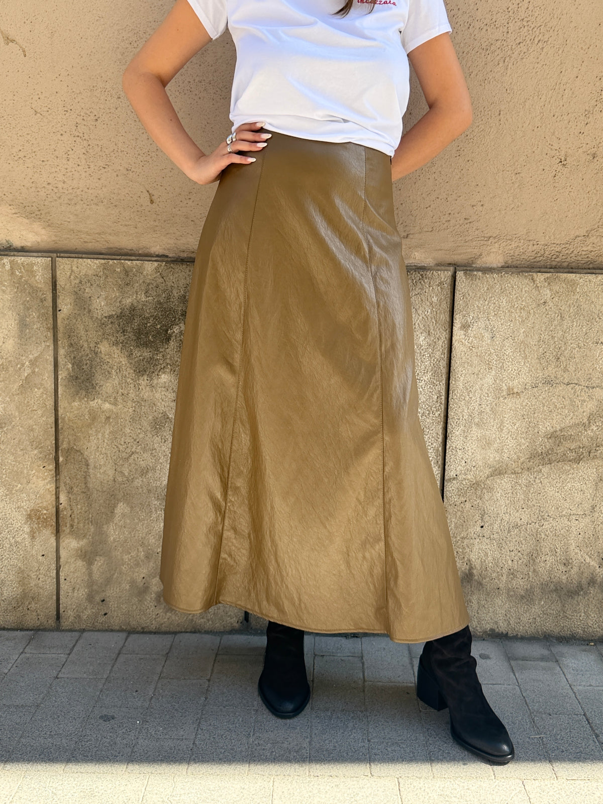 Gonna in ecopelle MILITARE