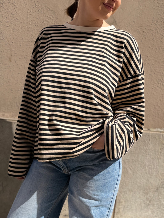 T-Shirt girocollo a righe BURRO/BEIGE/BLU