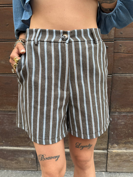 Shorts a righe in lino Moro
