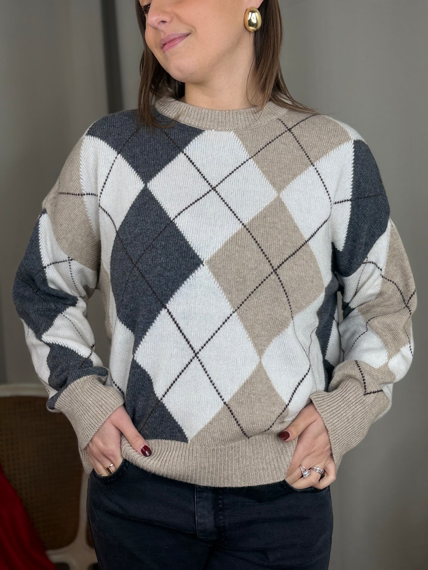 Tensione In maglia paricollo rombi CASHA/PANNA/ANTRACITE