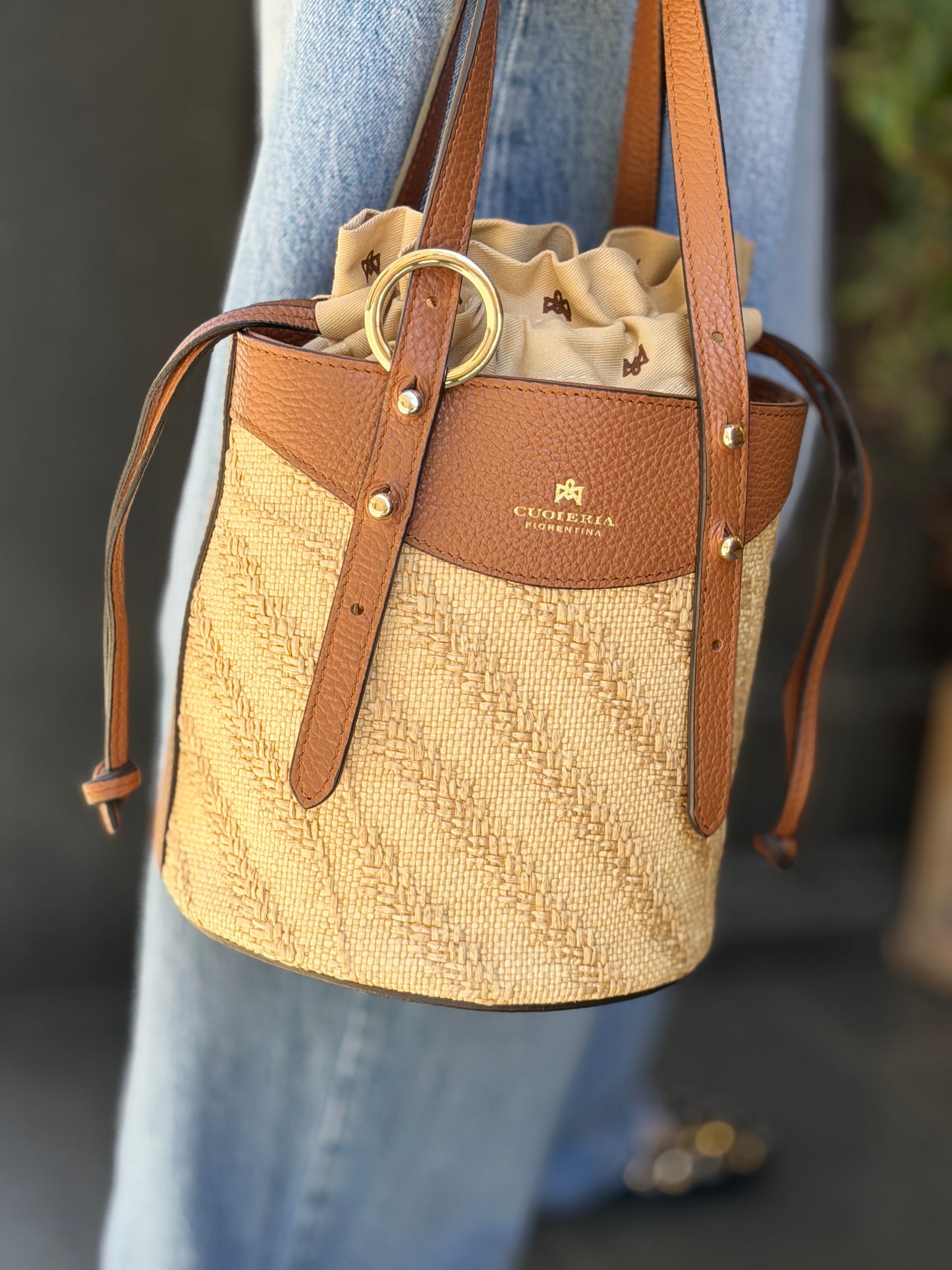 Cuoierie Fiorentina Amber small bucket spiga CARAMEL