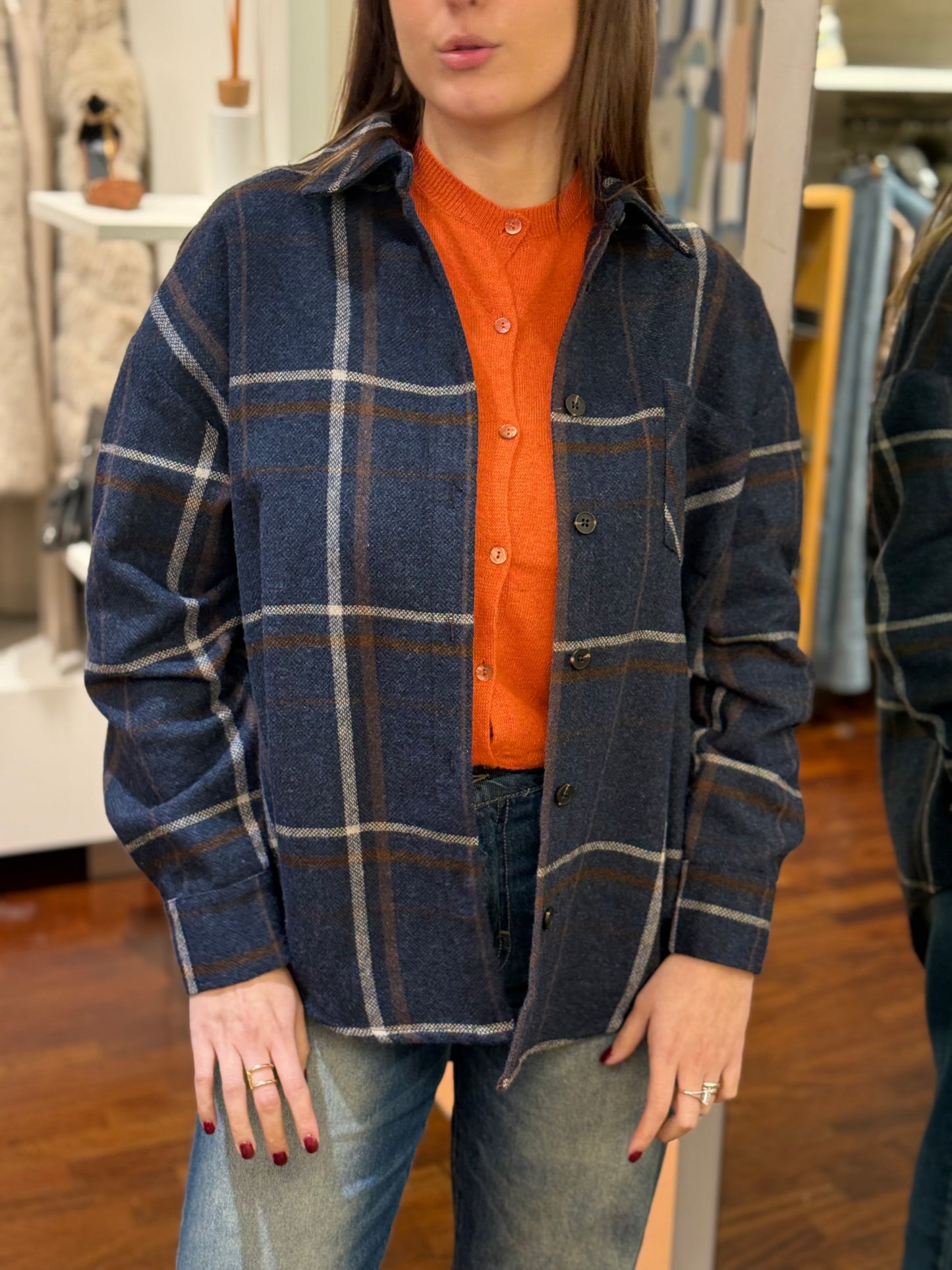 Tensione In Camicia check misto lana BLU