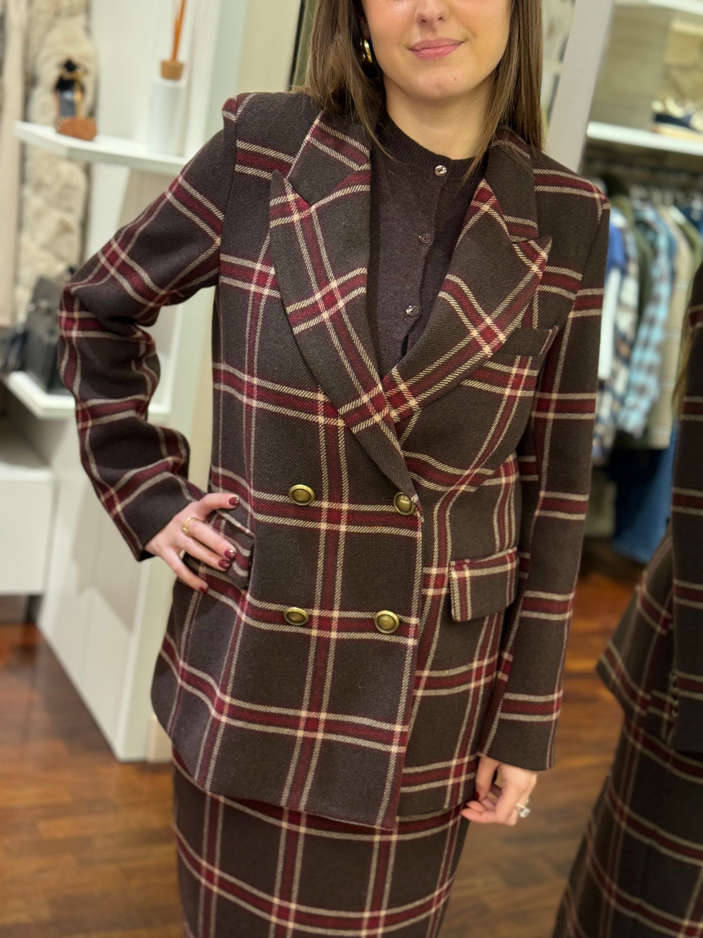 Tensione In Giacca doppio petto check MORO/BORDEAUX