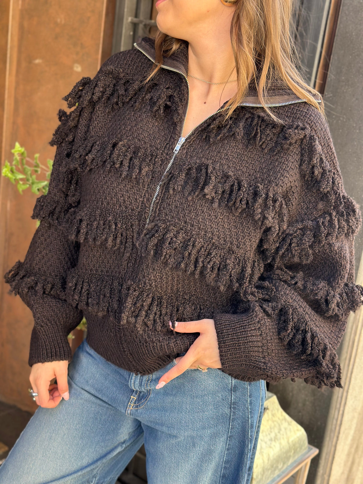 Haveone Cardigan Frangette BURRO e MORO