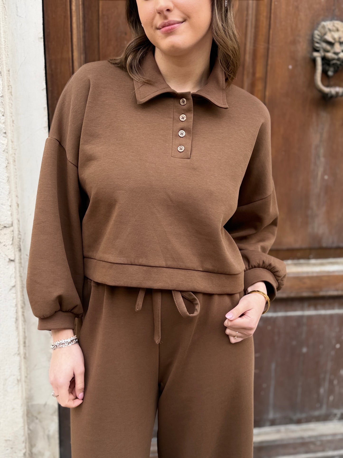 Felpa con collo a polo Cioccolato