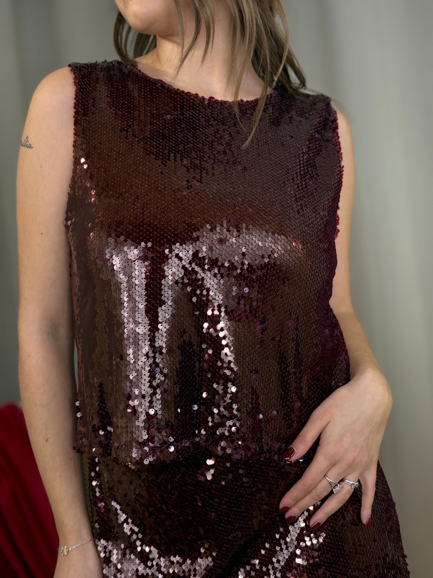 Top con paillettes BORDEAUX