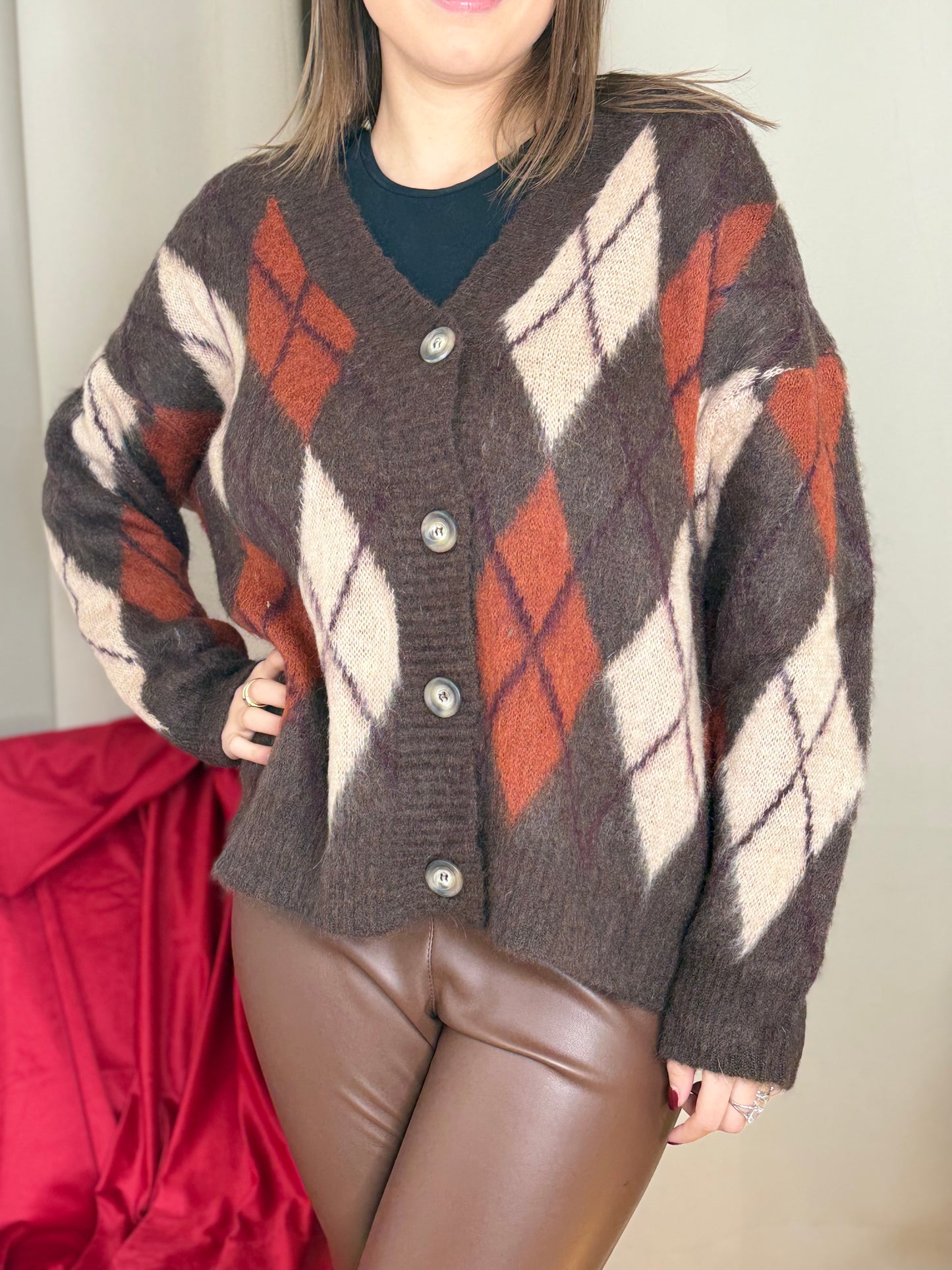 Tensione In cardigan rombi in mohair CAMEL/BURRO/BRUCIATO