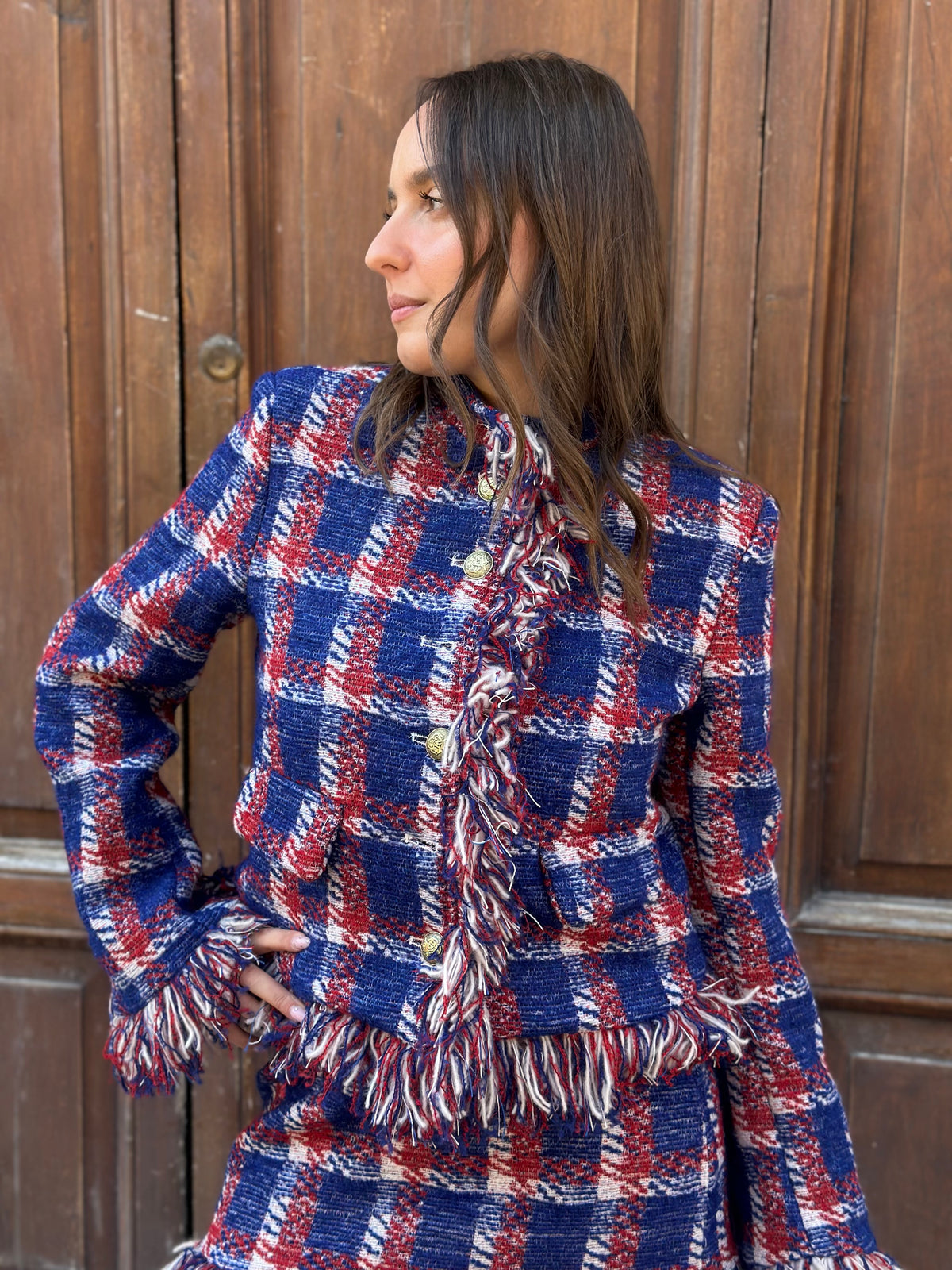 Tensione in giacca in tweed check ROSSO/BLU