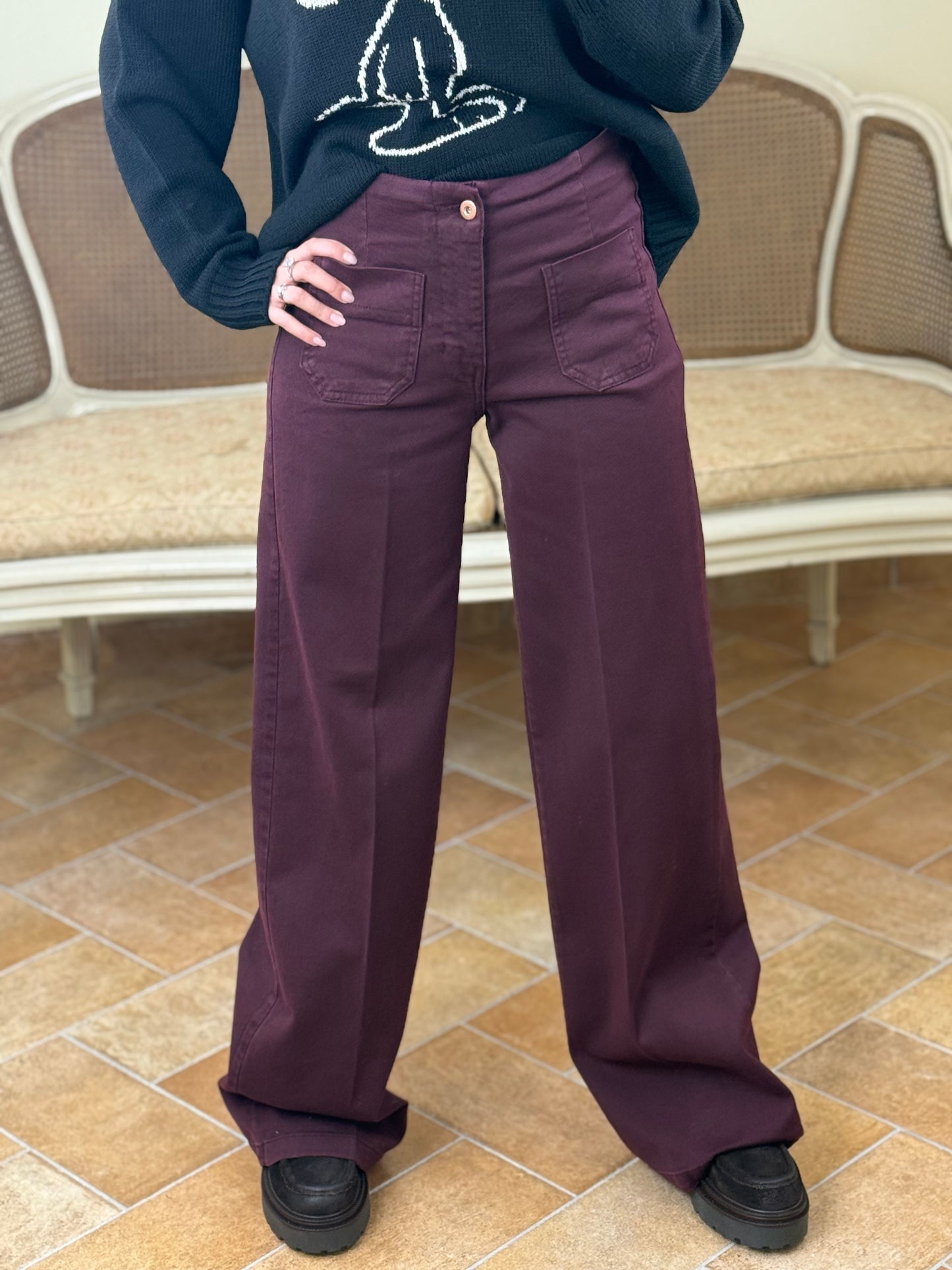Tensione In Pantalone palazzo con taschini frontali BORDEAUX