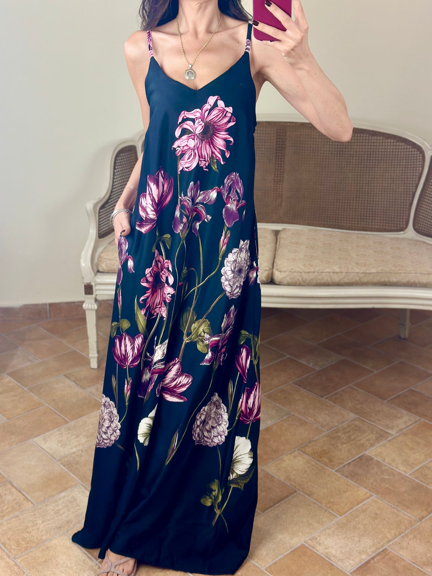 Abito lingerie NERO con stampa floreale