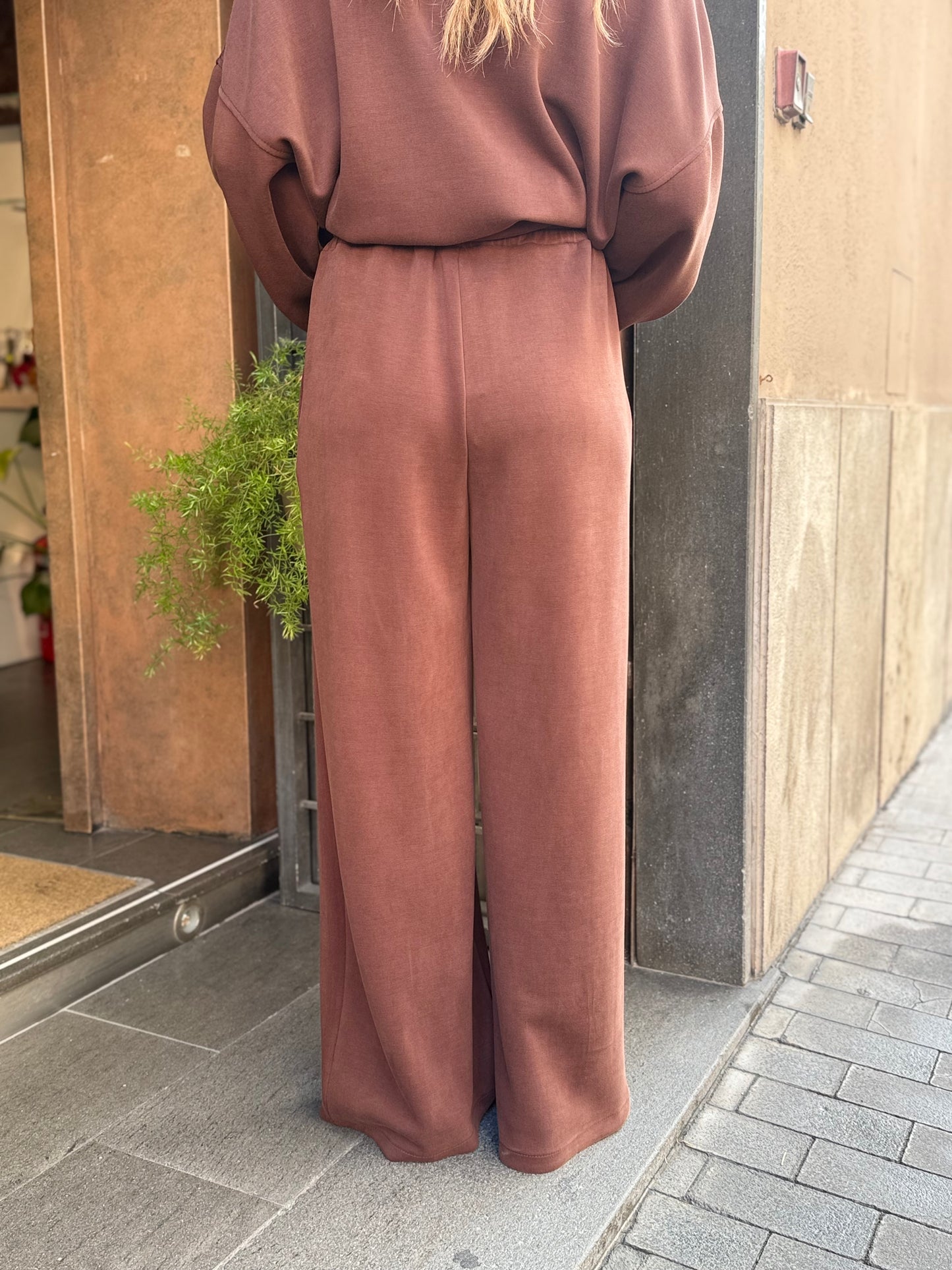 Pantalone a palazzo in modal con strass CIOCCOLATO