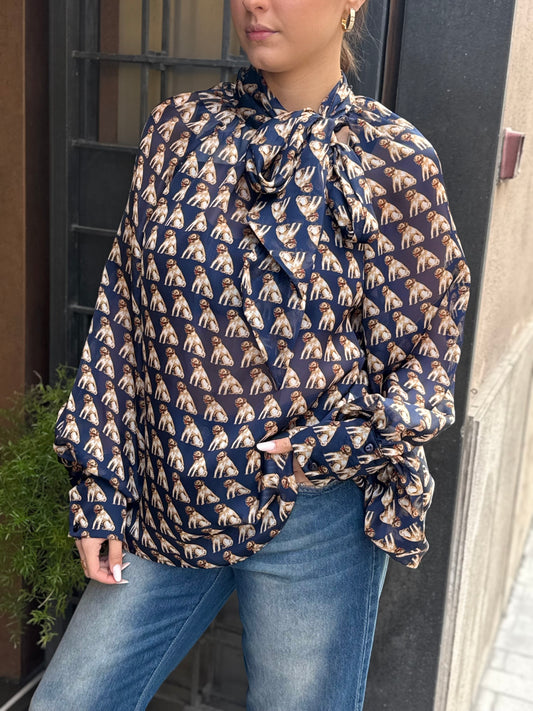 Tensione In Blusa stampa cani BLU