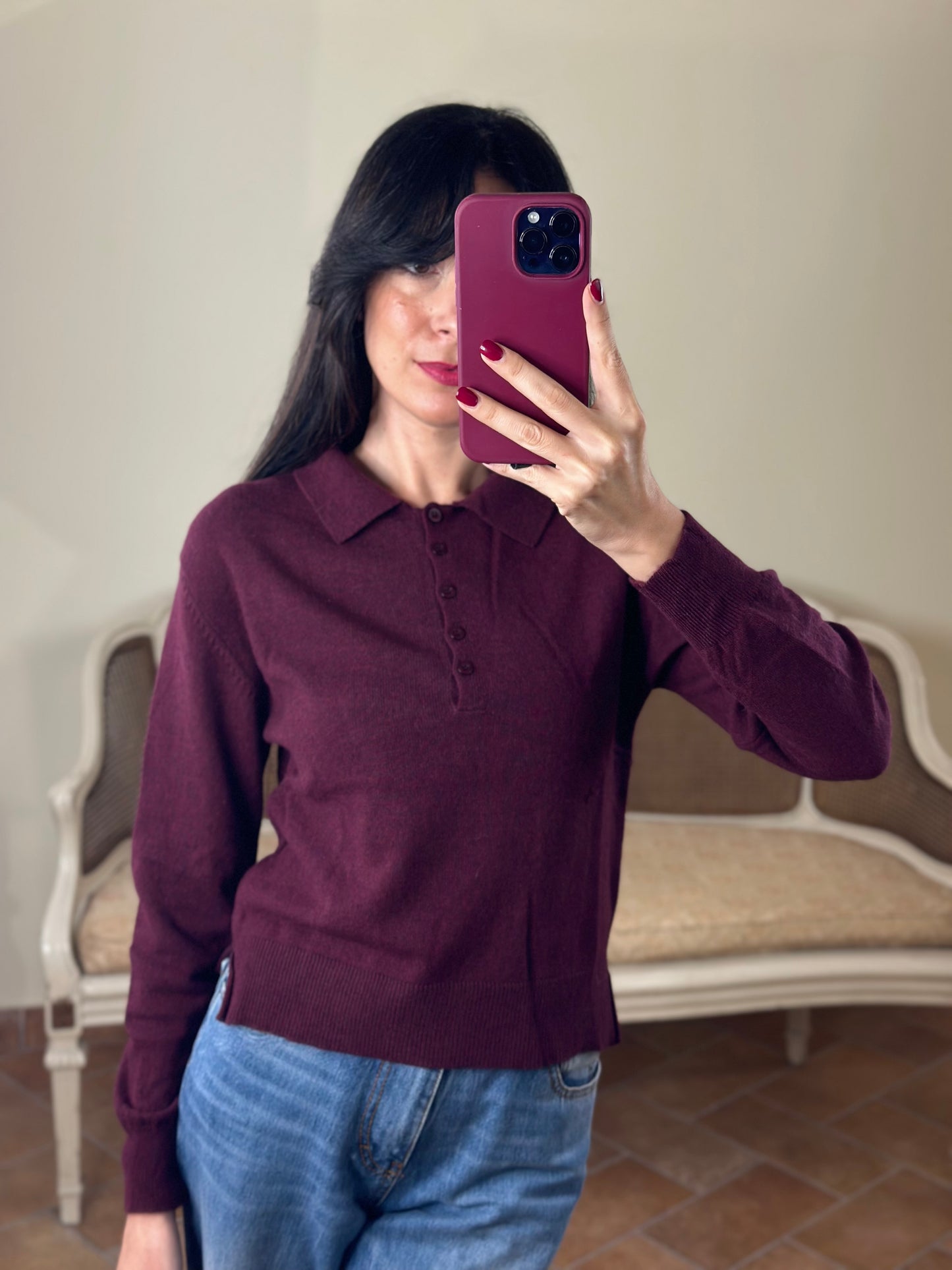 Maglia Polo CINDY con bottoni BORDEAUX