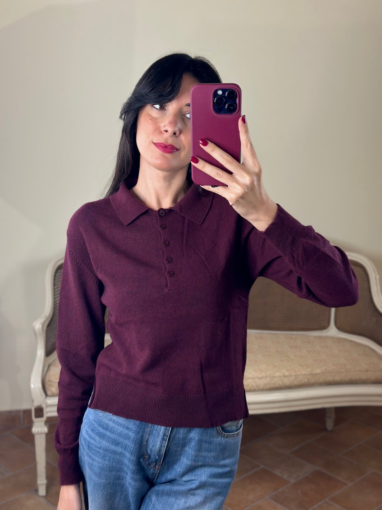 Maglia Polo CINDY con bottoni BORDEAUX