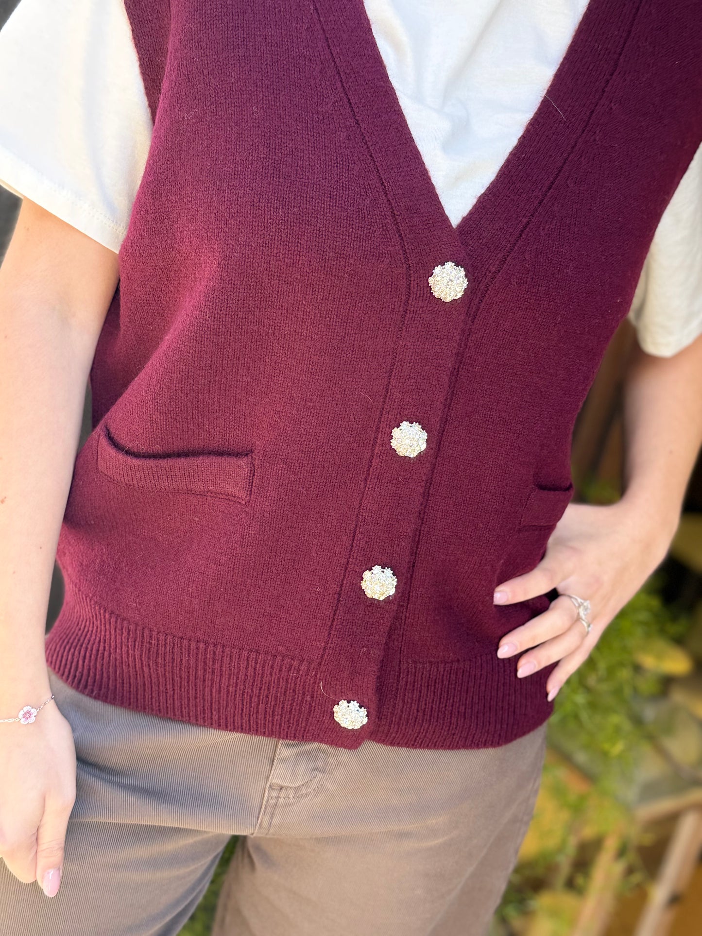 Gilet CELINE bottoni gioiello scollo a V BORDEAUX