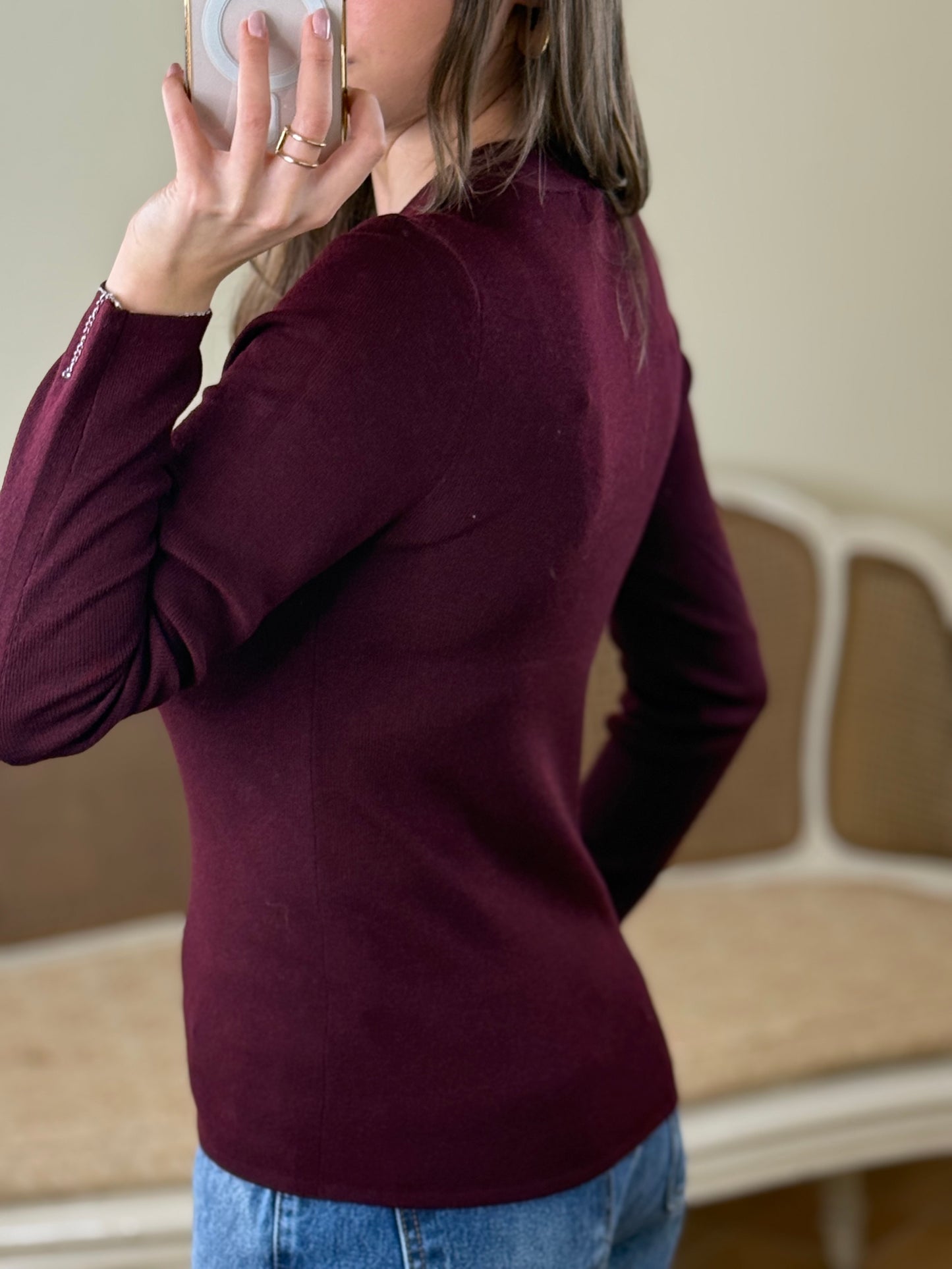 Maglia scollo serafino misto lana merino BORDEAUX
