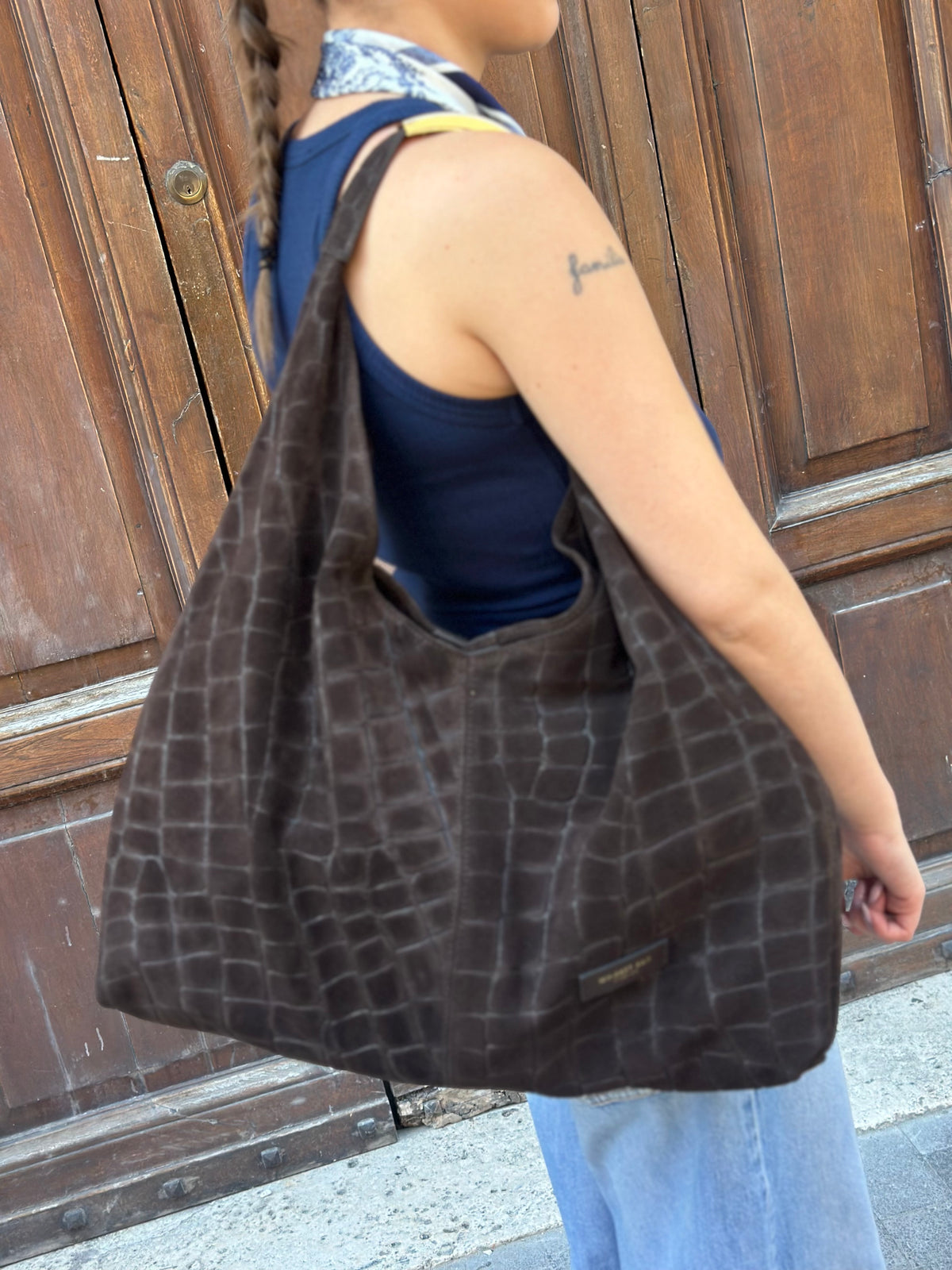 My Best Bag ELLISSE CROCO SUEDE DARK BROWN