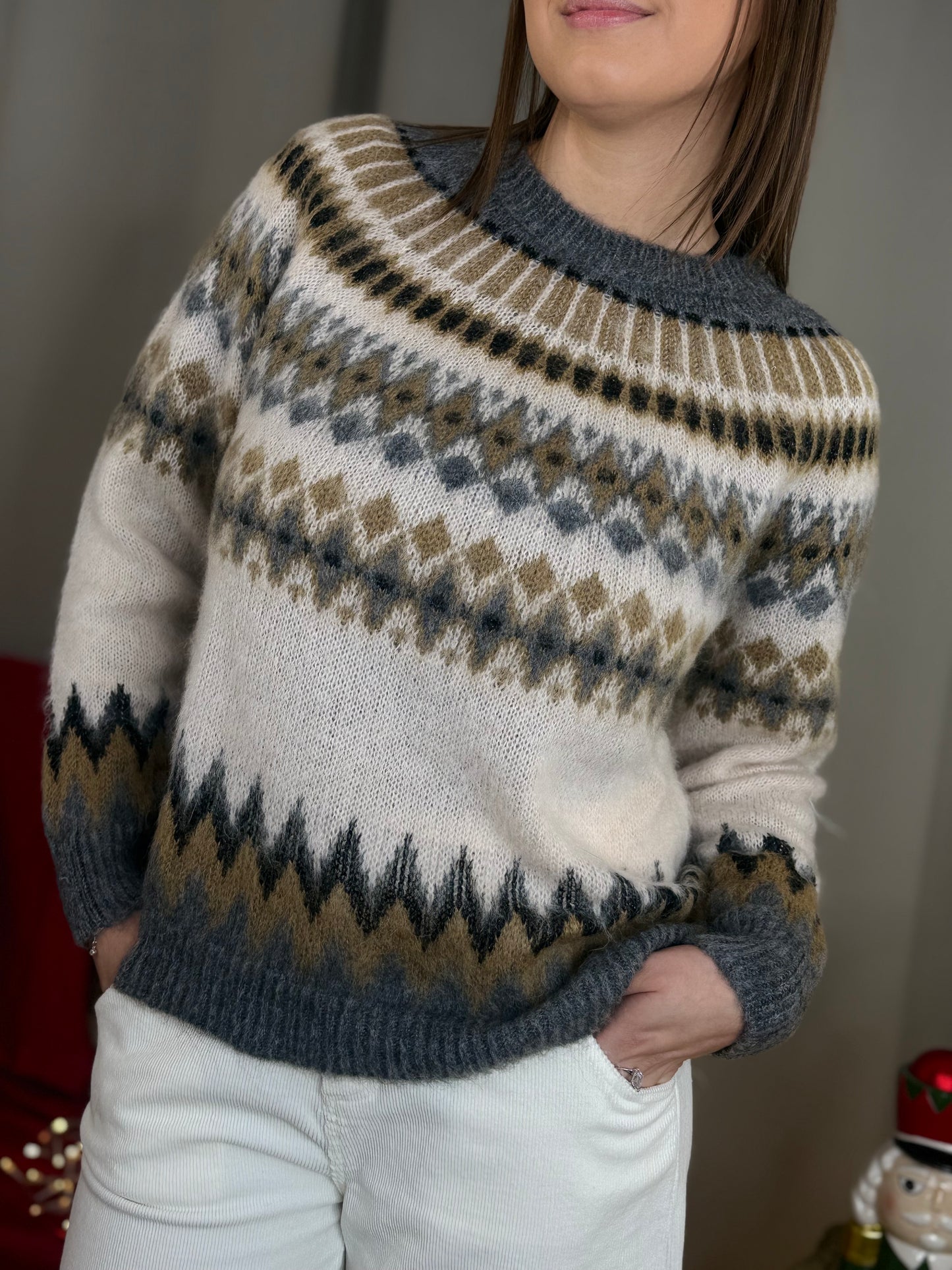 Tensione In maglia in mohair jacquard GRIGIO/BURRO/ECRU