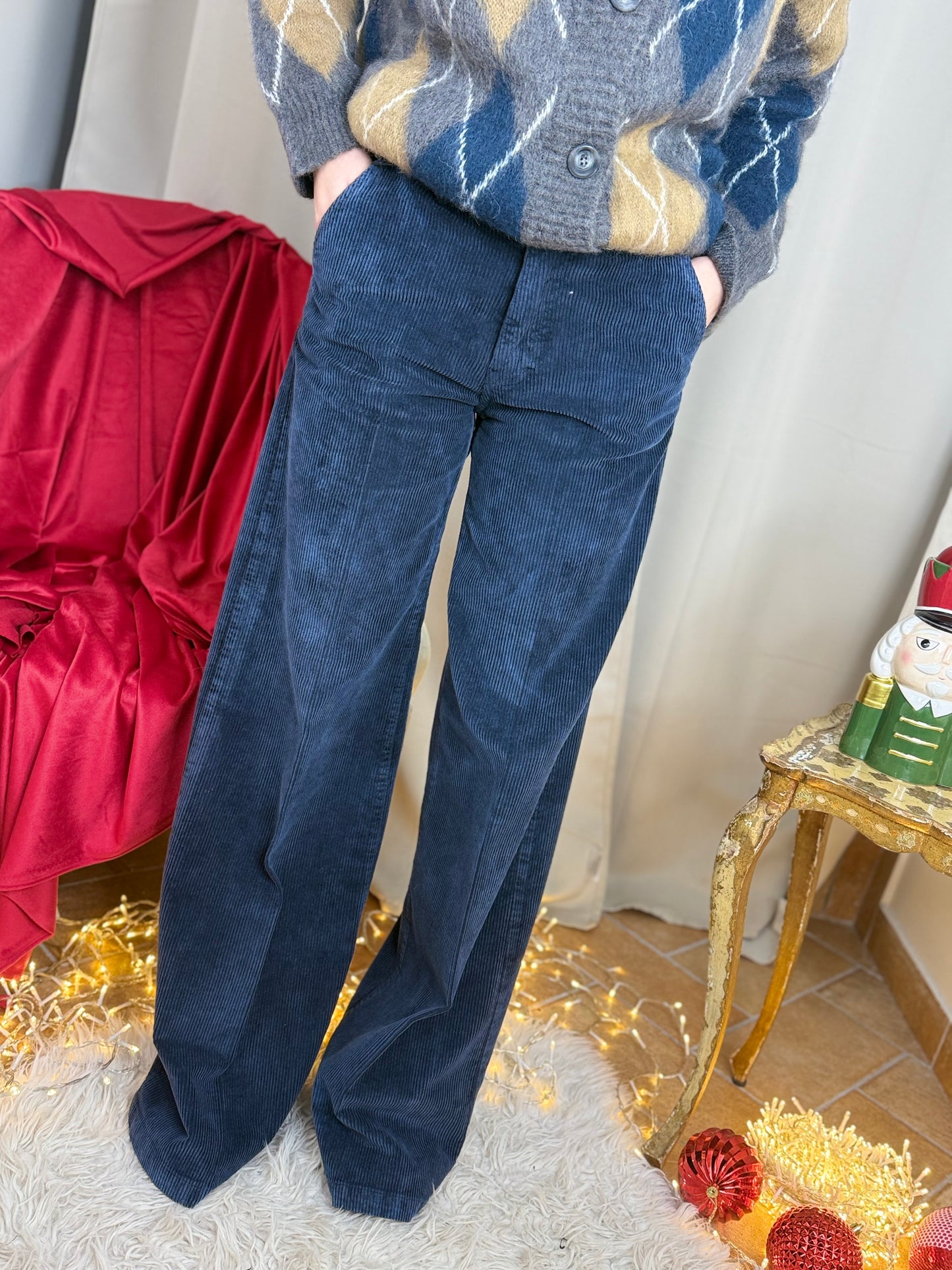 Tensione In pantalone palazzo in velluto BLU