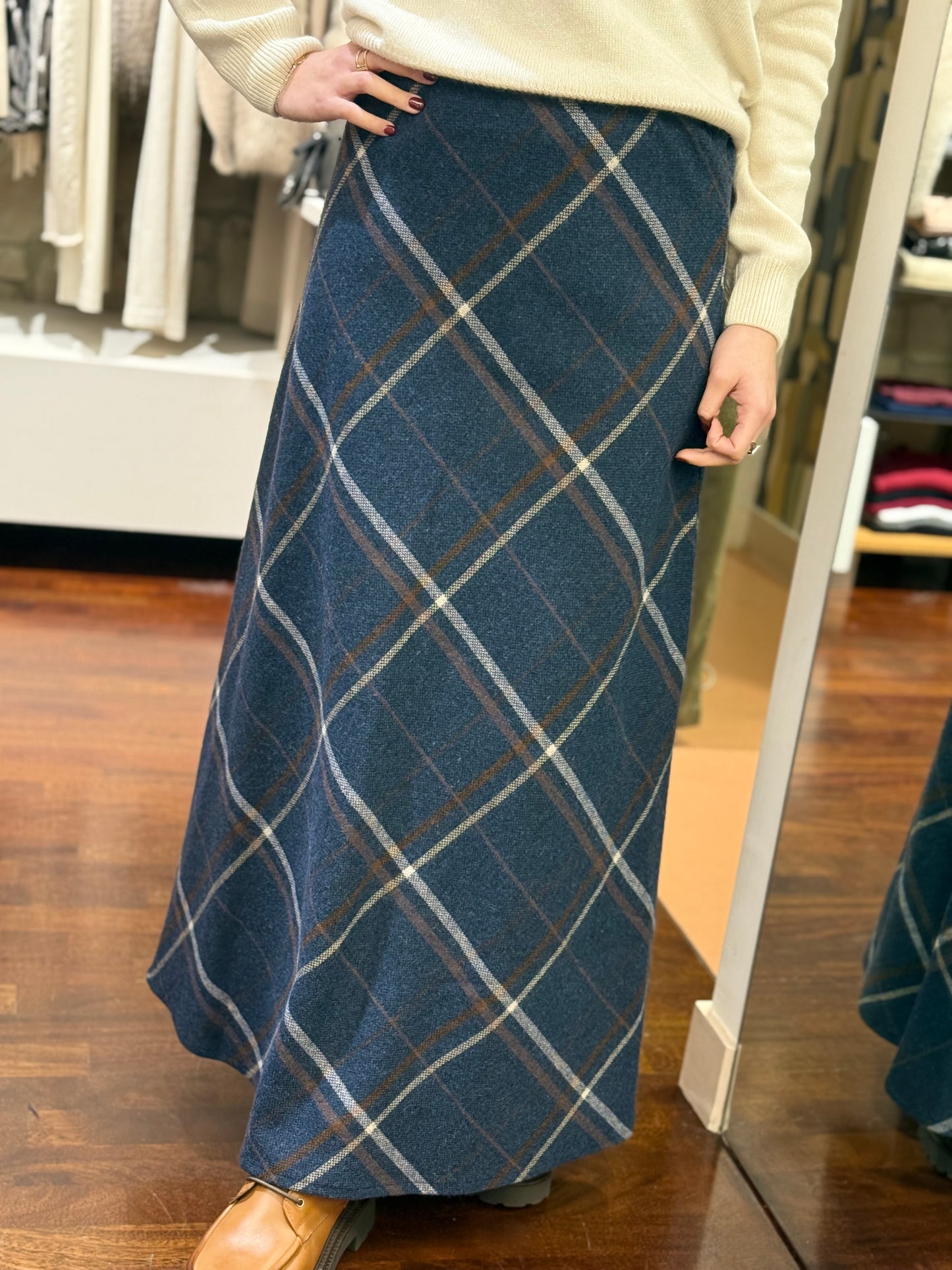 Tensione In Gonna check misto lana BLU