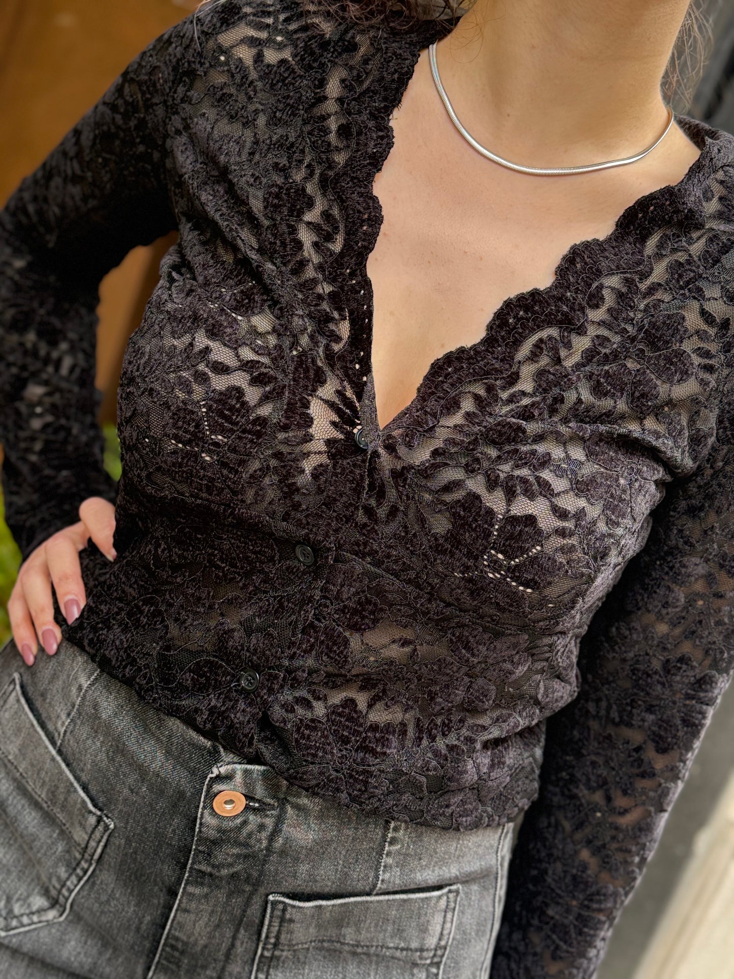 Cardigan pizzo in ciniglia NERO