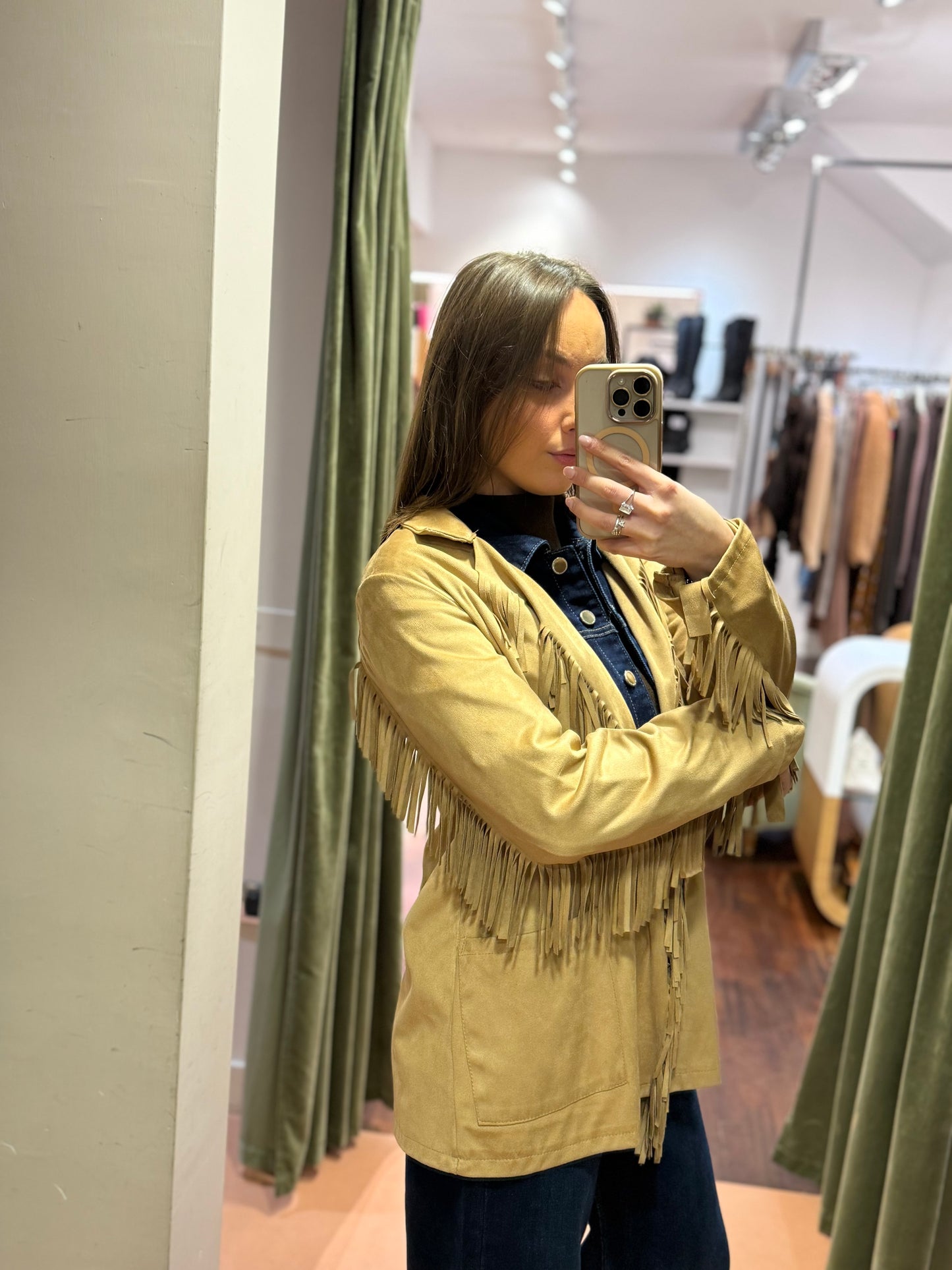 Giacca in suede con frange