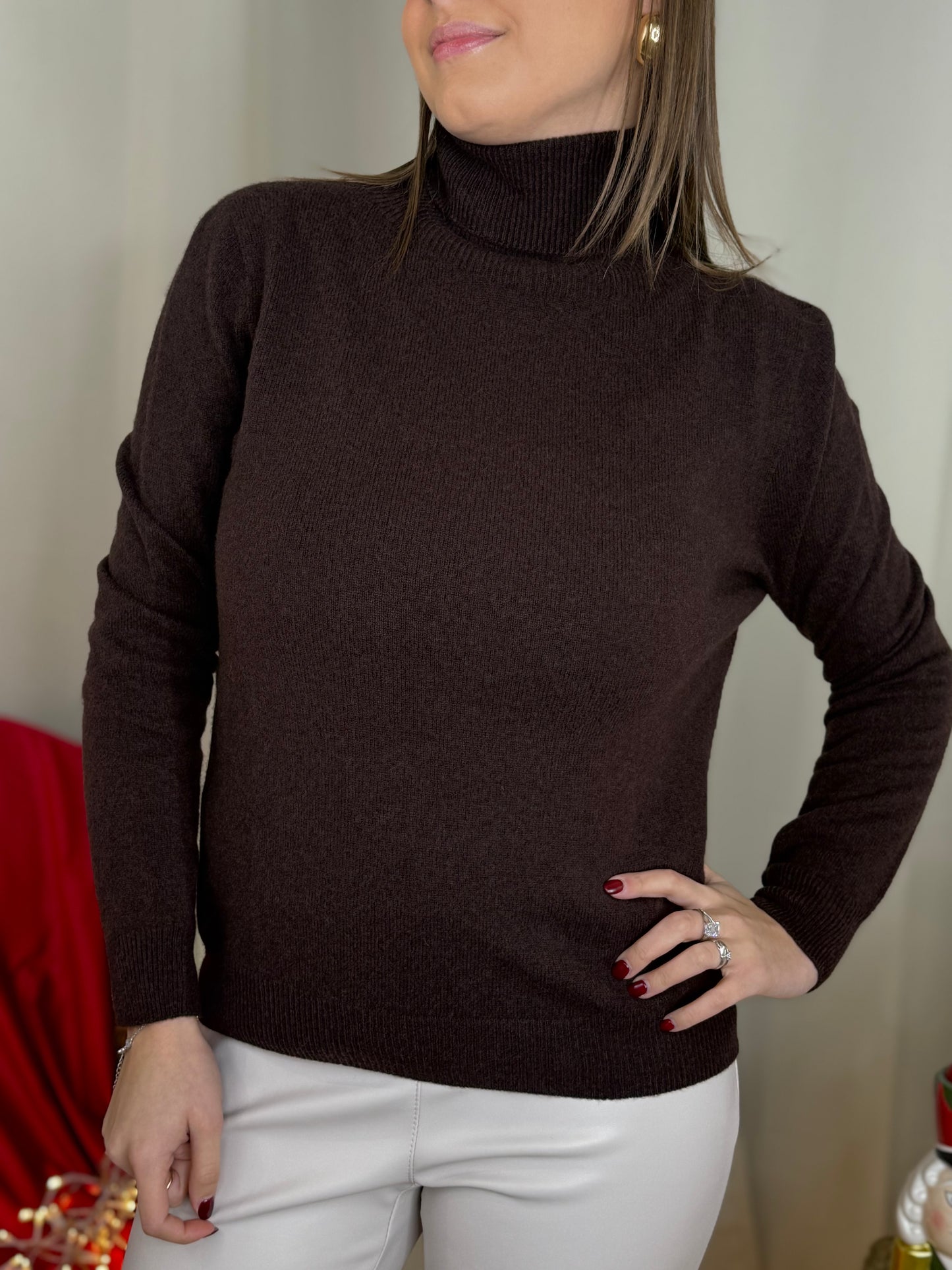 Maglia collo alto misto cashmere CAFFEE