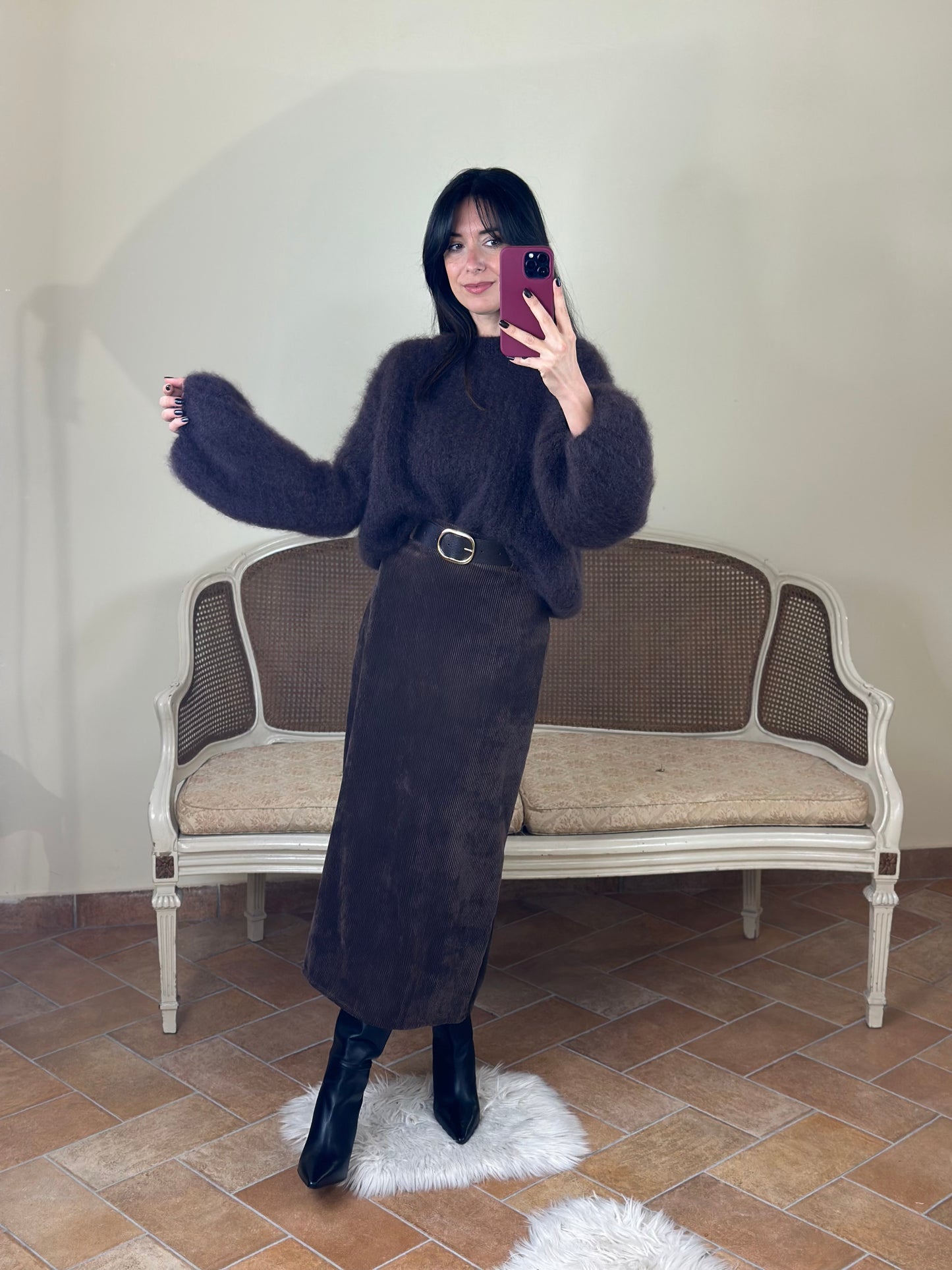 Gonna in velluto rocciatore CIOCCOLATO